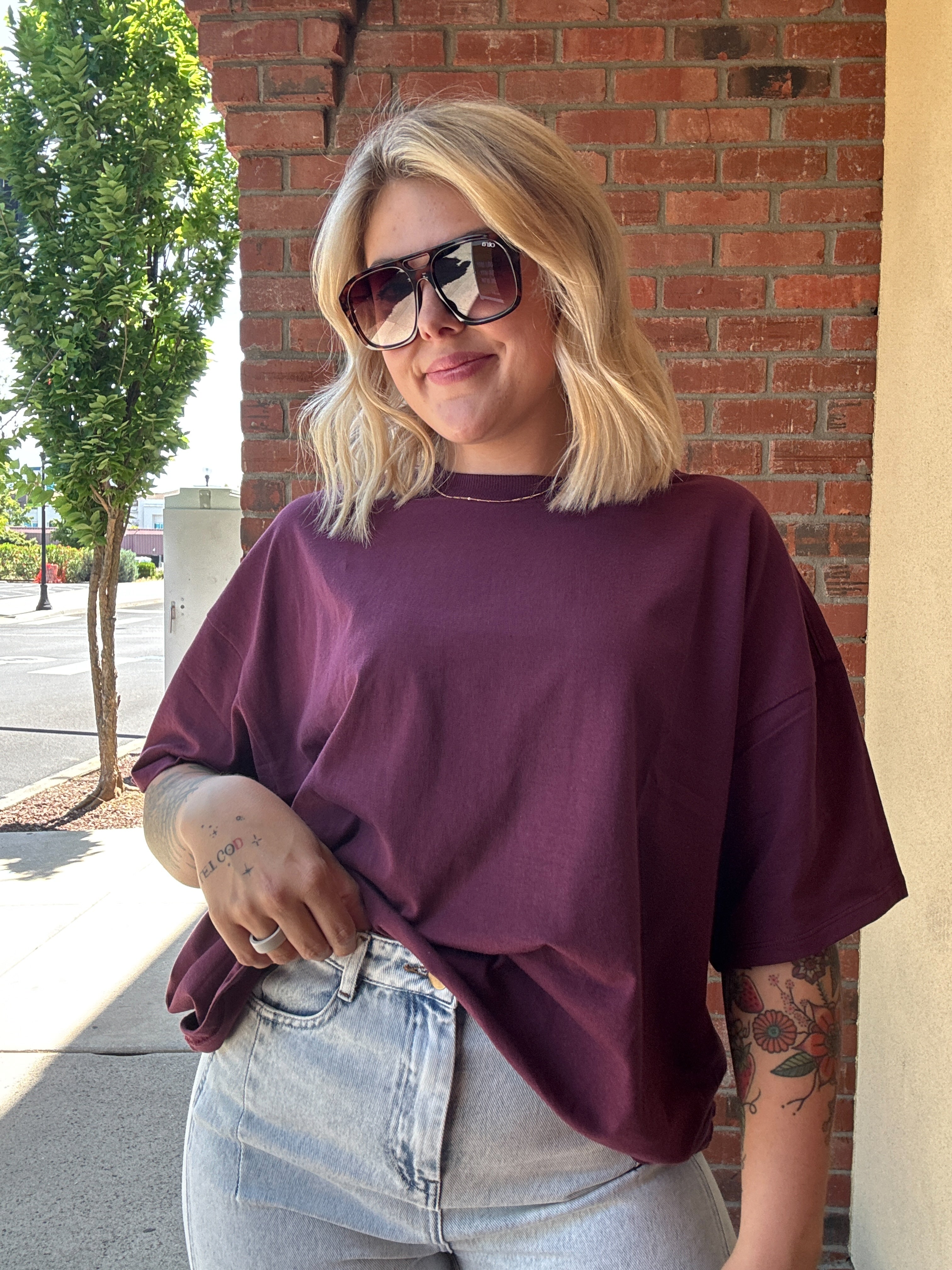 Dark Cherry Boxy Oversized Tee