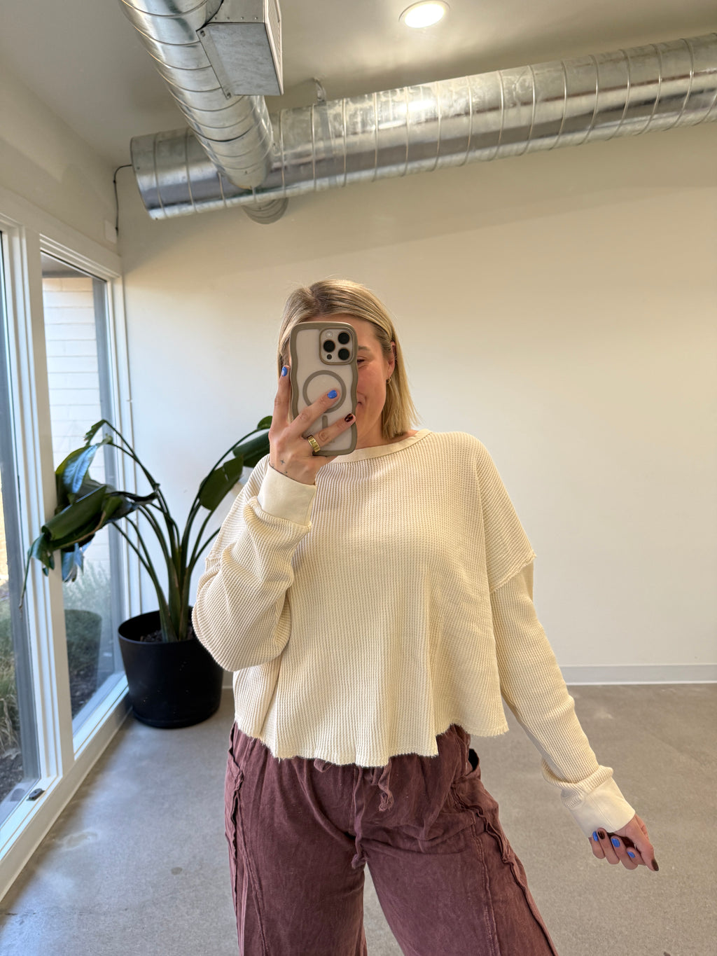 Mineral Wash Waffle Oversized Top (Multiple Colors)
