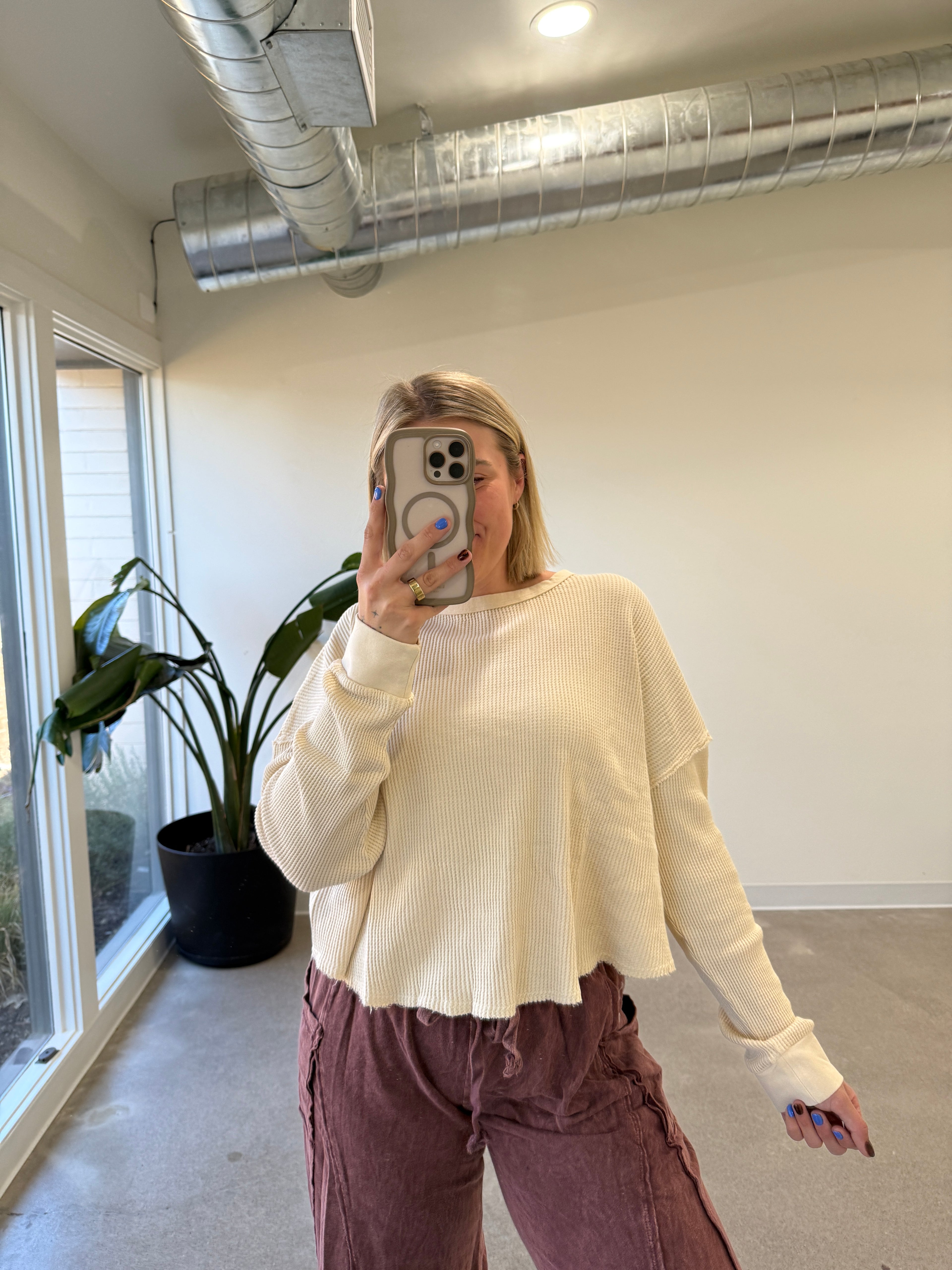 Mineral Wash Waffle Oversized Top (Multiple Colors)