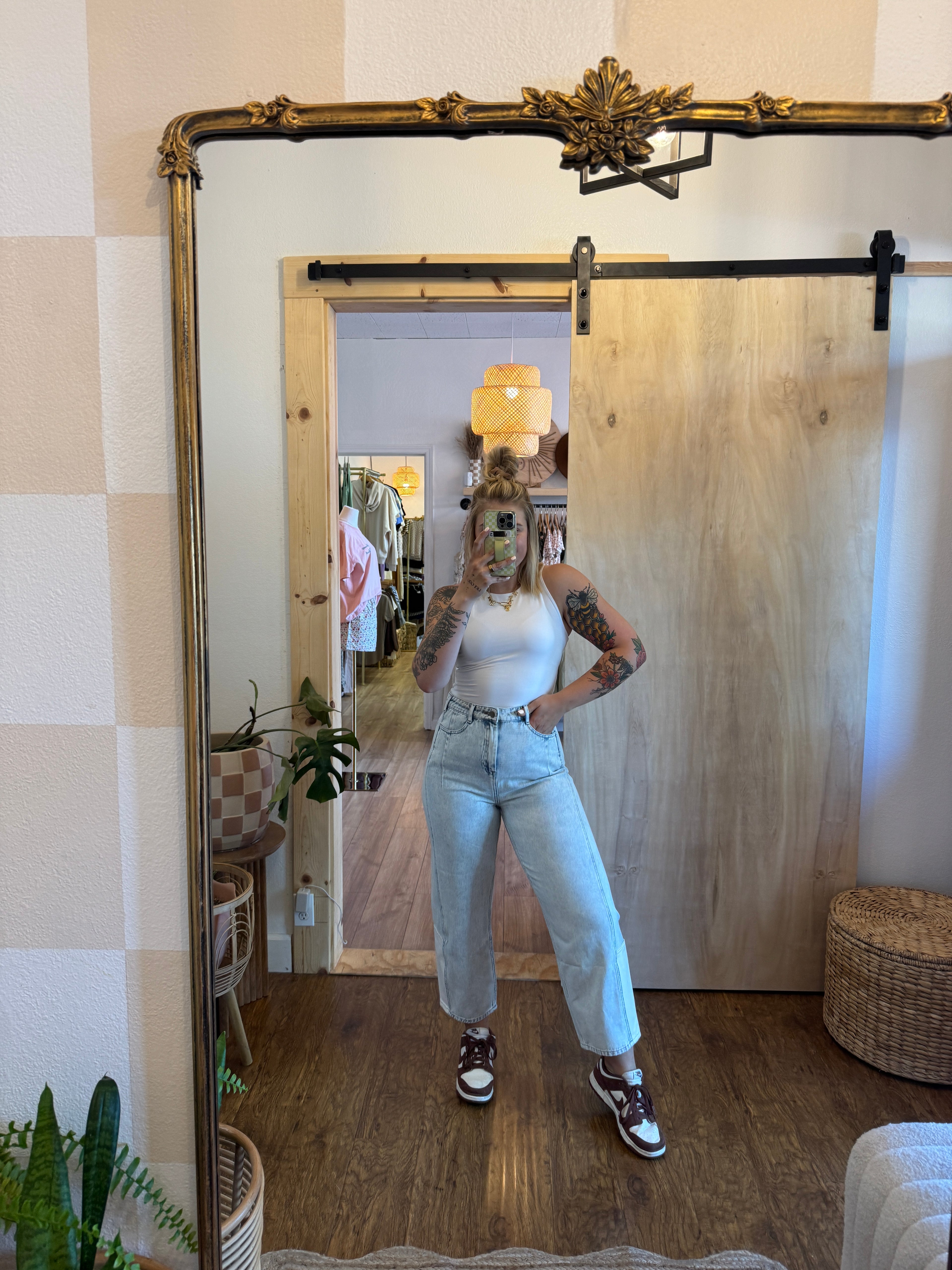 Combo Light Wash Denim Barrel Jeans