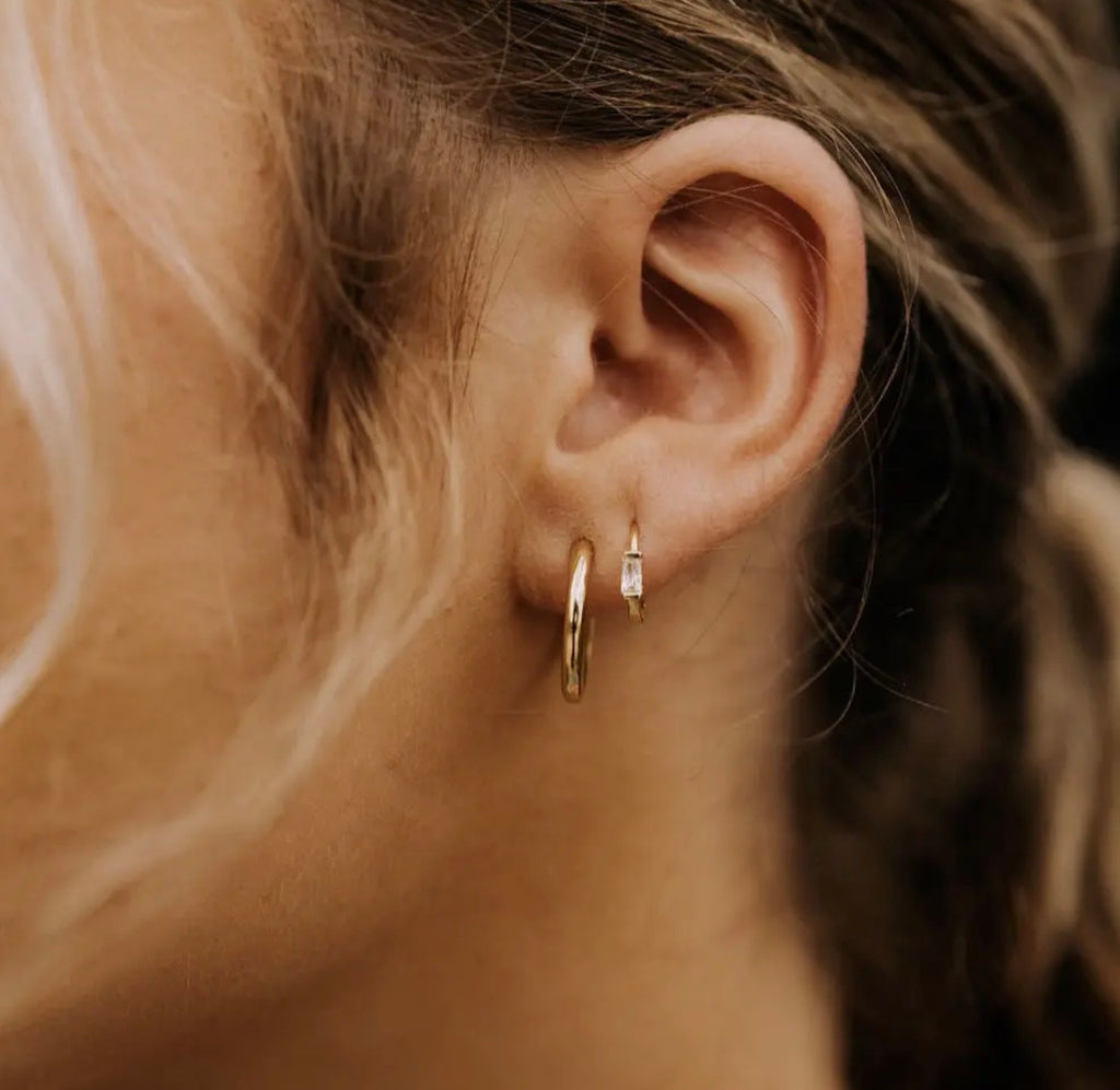 Mauve Sophie Baguette Diamond Mini Hoops