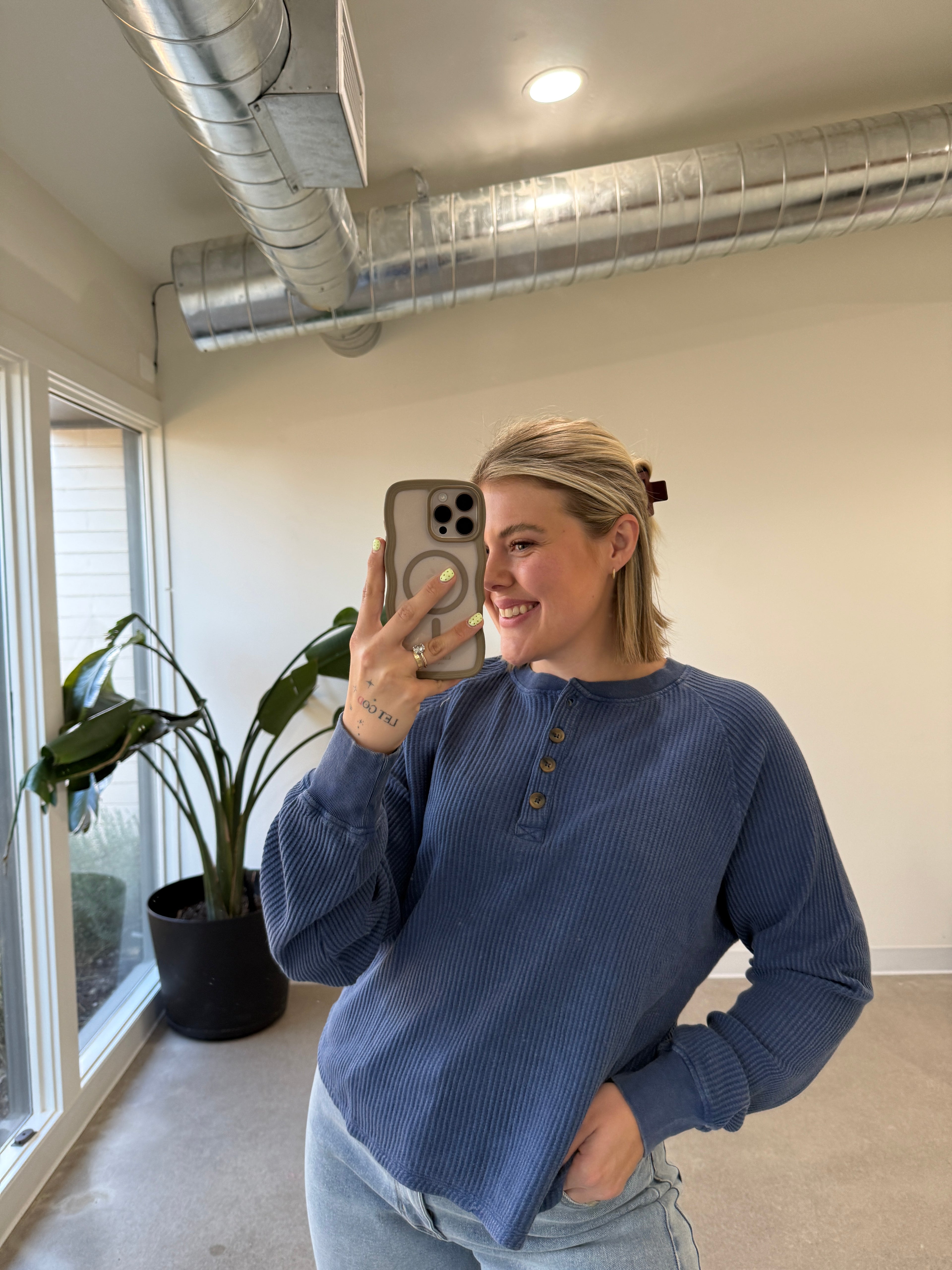 Lexi Waffle Knit Henley (Multiple Colors)