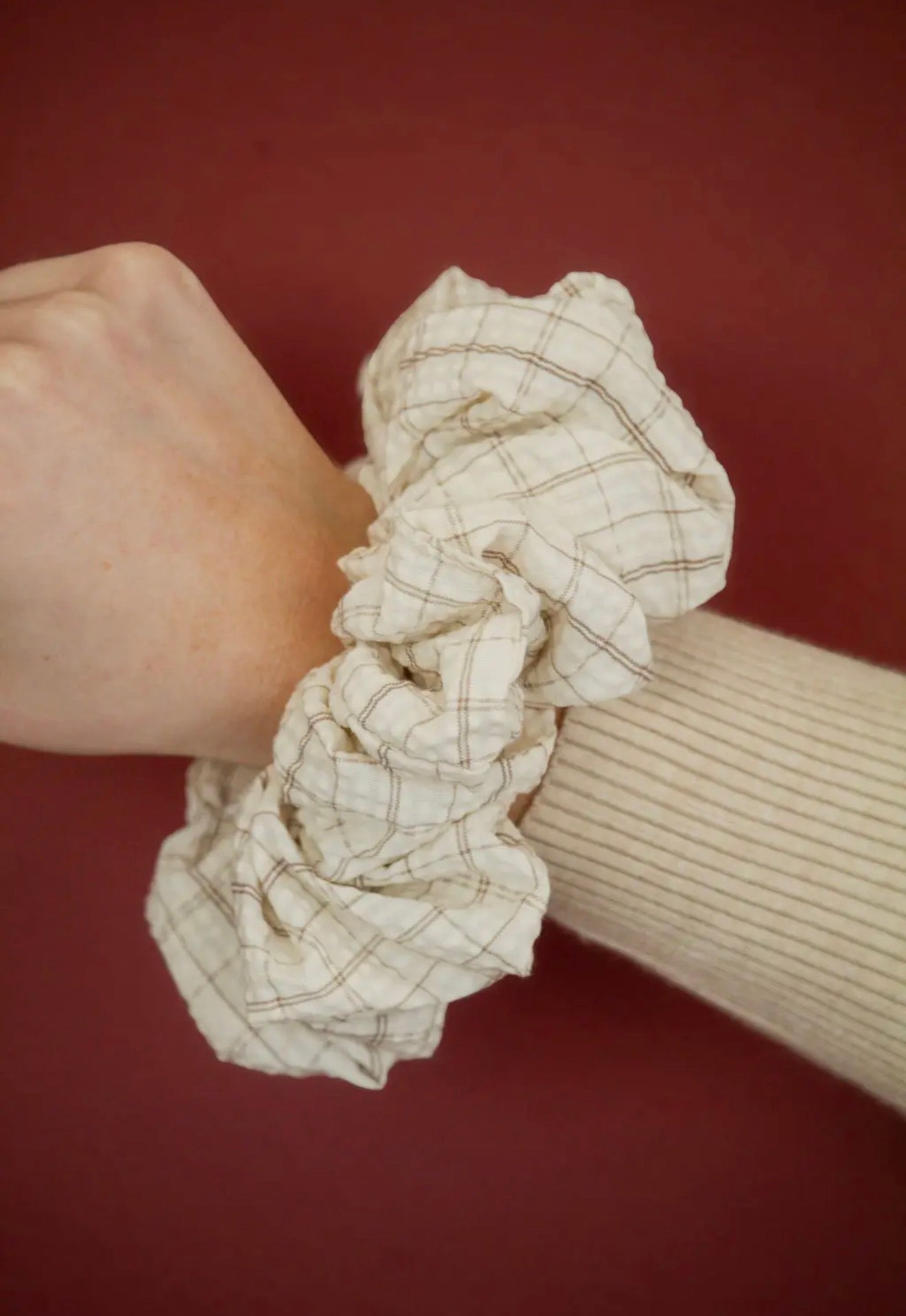 Tan Gingham Scrunchie