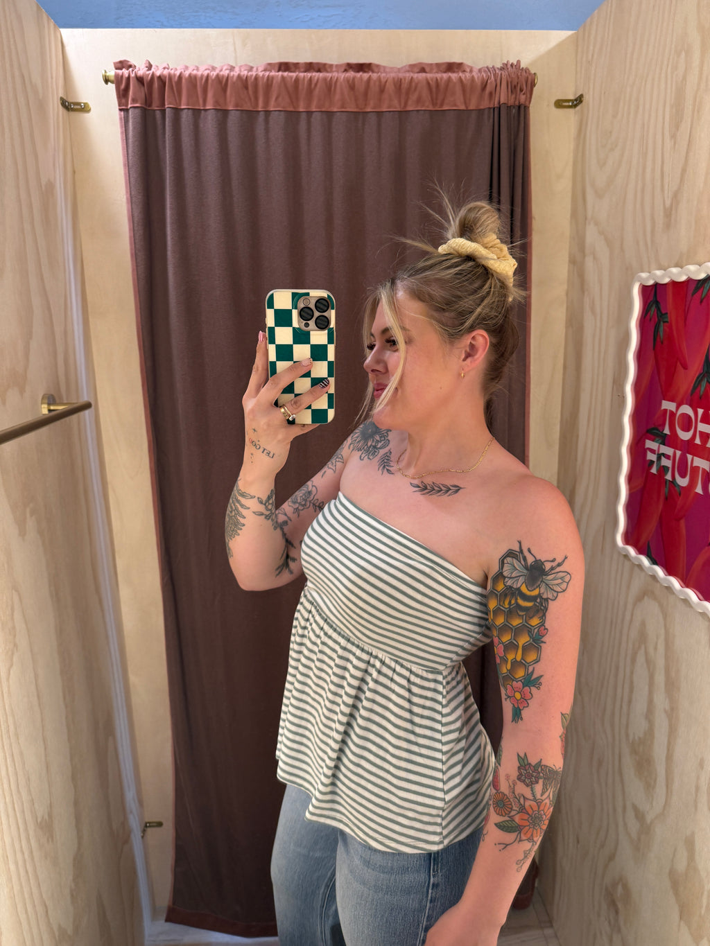 Striped Sage Tube Top