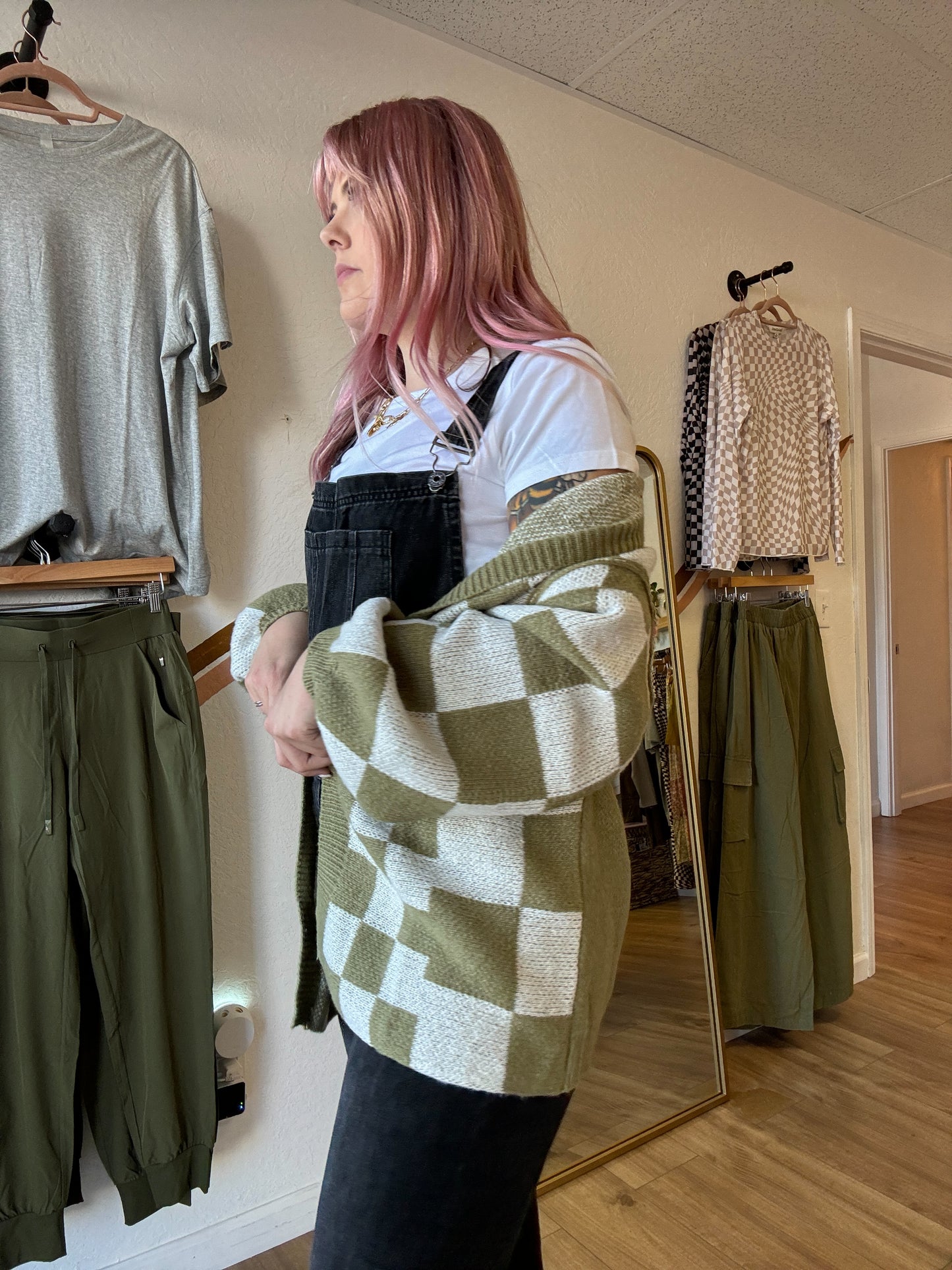 Matcha Season Checker Cardigan