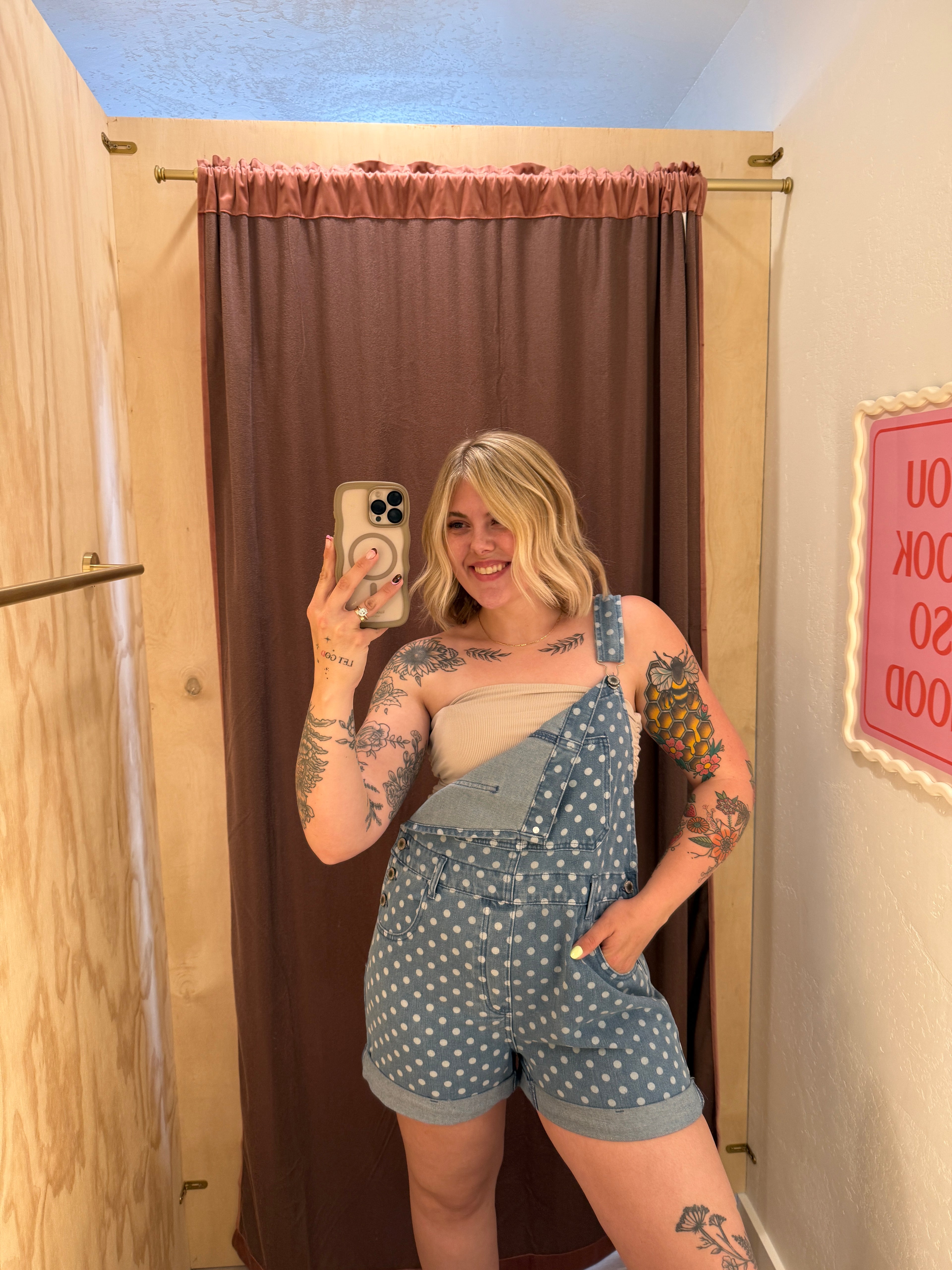 Dots + Denim Short Overalls