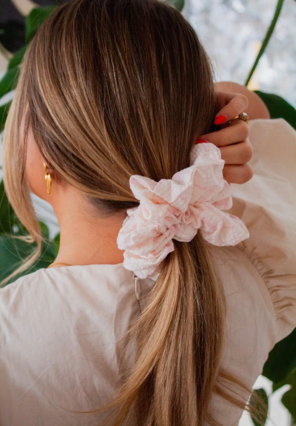 Pink + Cream Gingham Jumbo Scrunchie