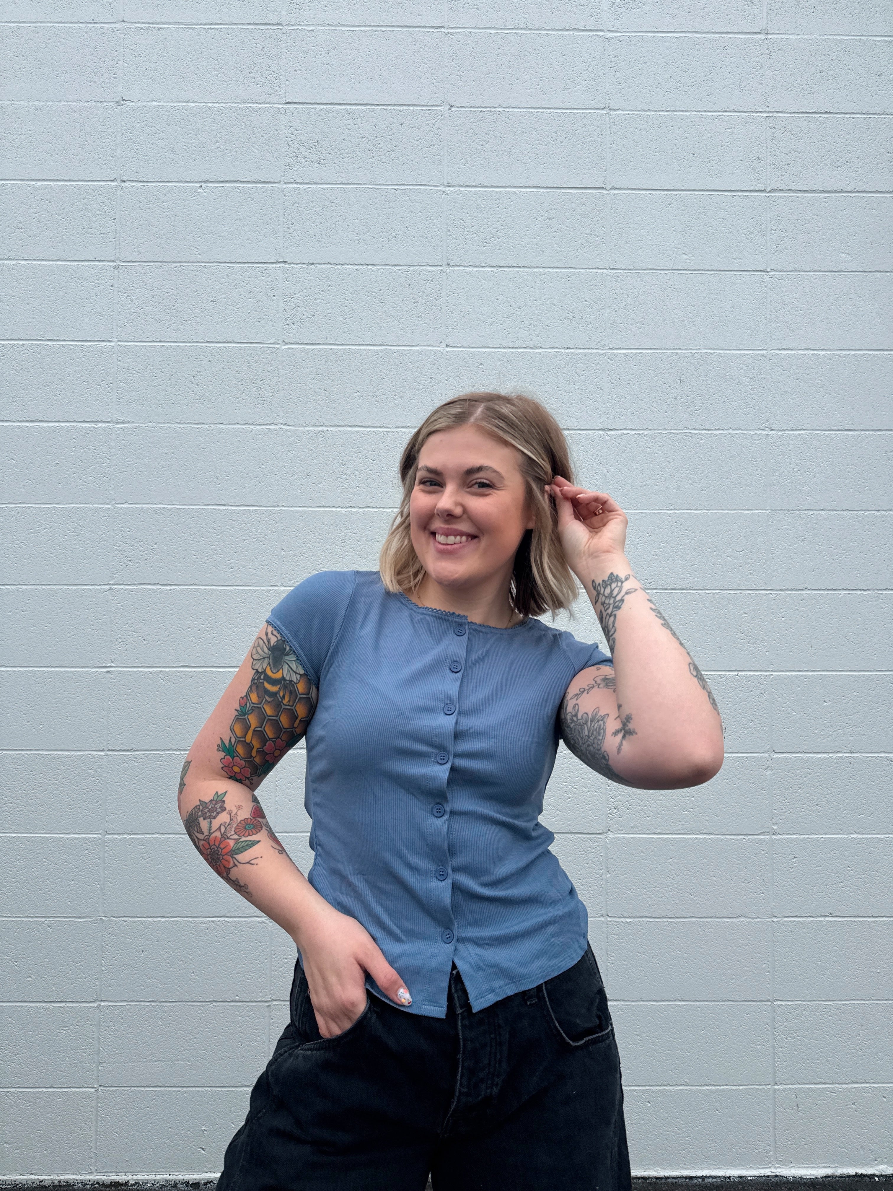 Lettuce Hem Button Front Top - New Colors