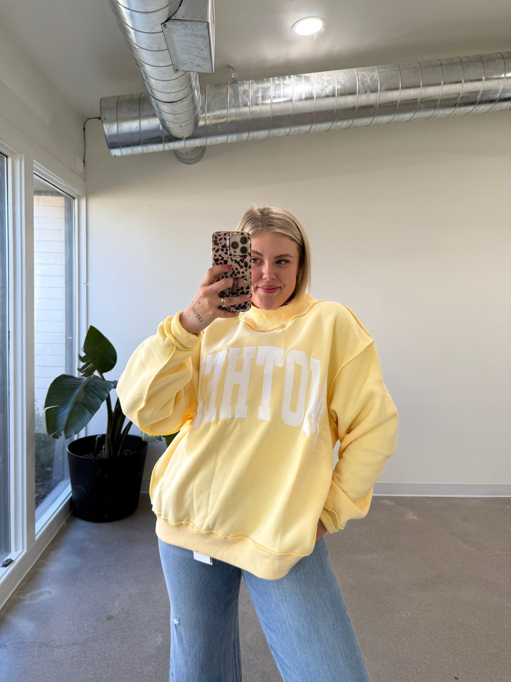 Embroidered Mother Mockneck - Butter Yellow