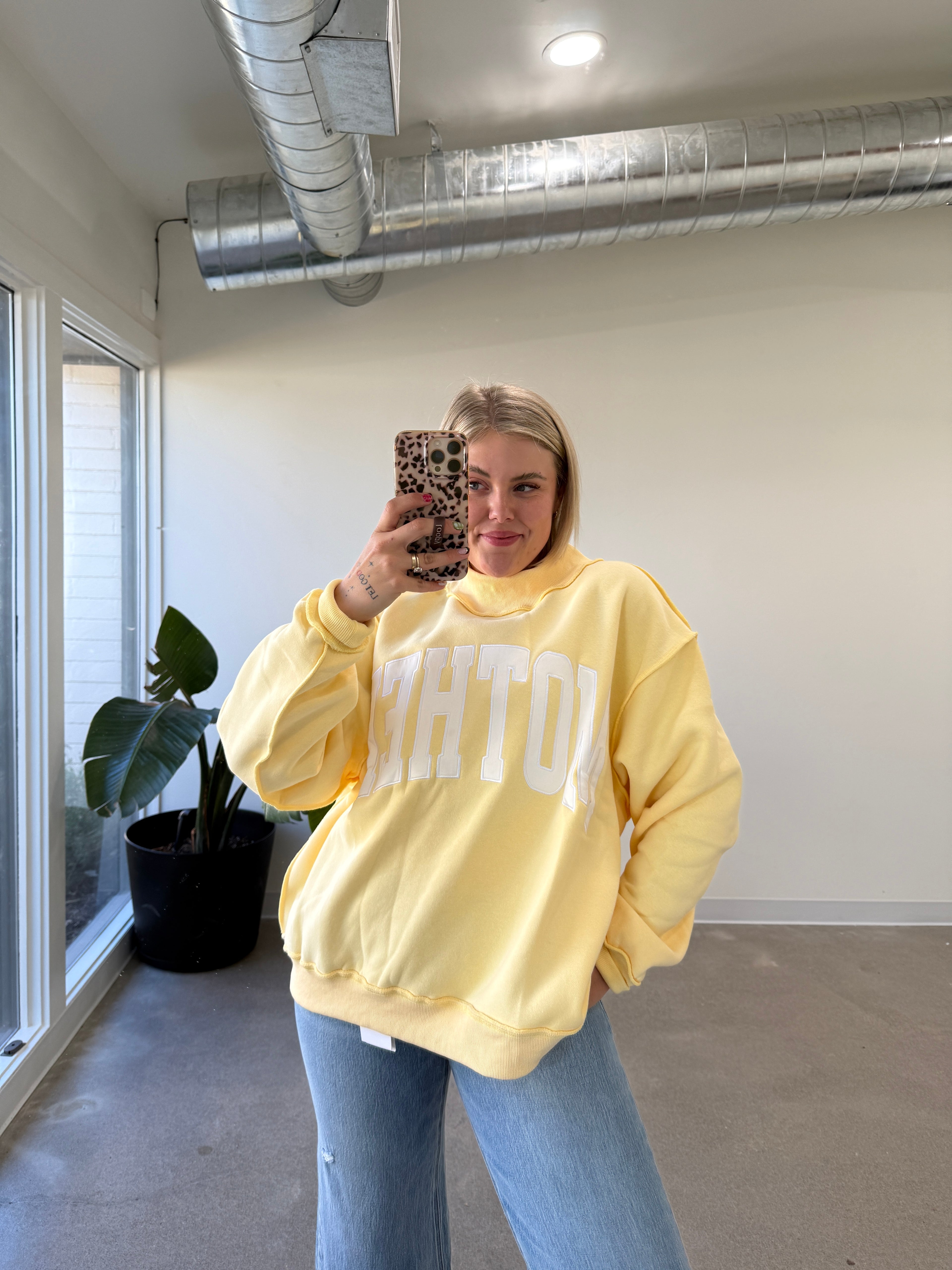 Embroidered Mother Mockneck - Butter Yellow