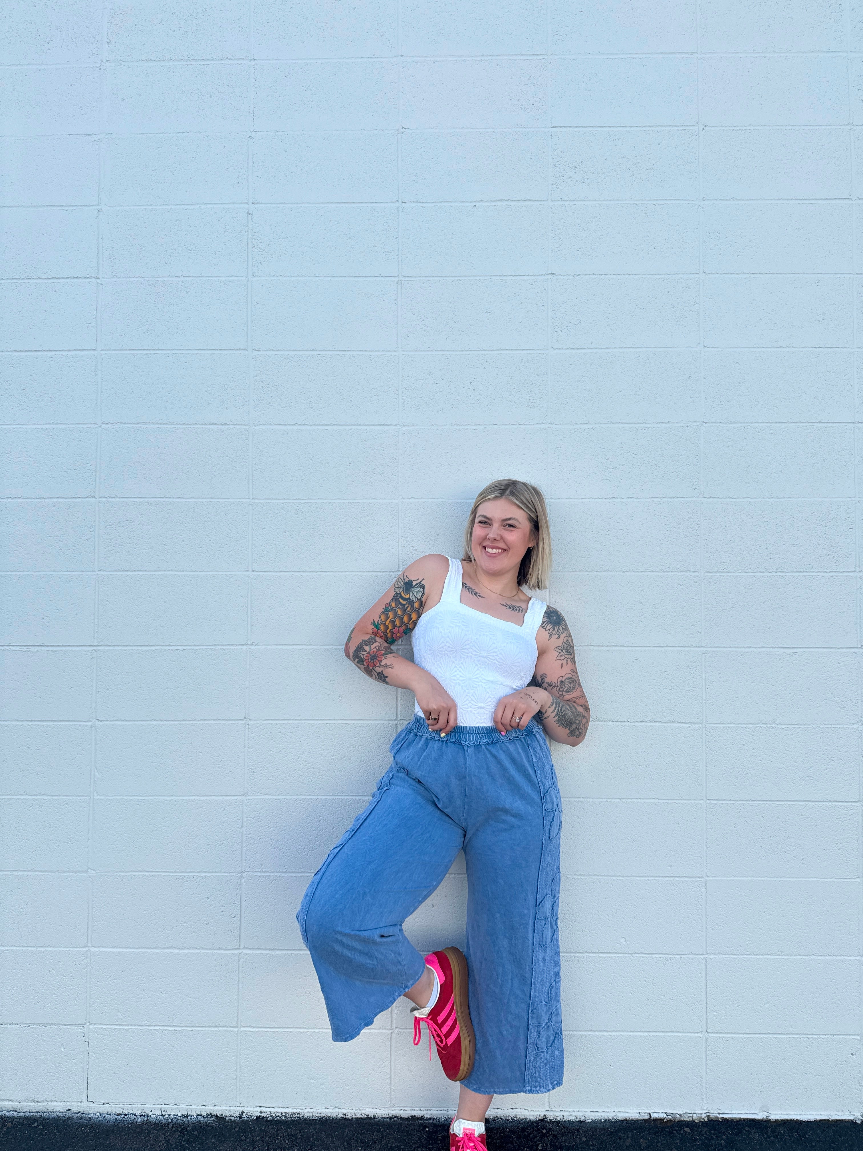 Mineral Wash Flower Patch Wide Leg Pants
