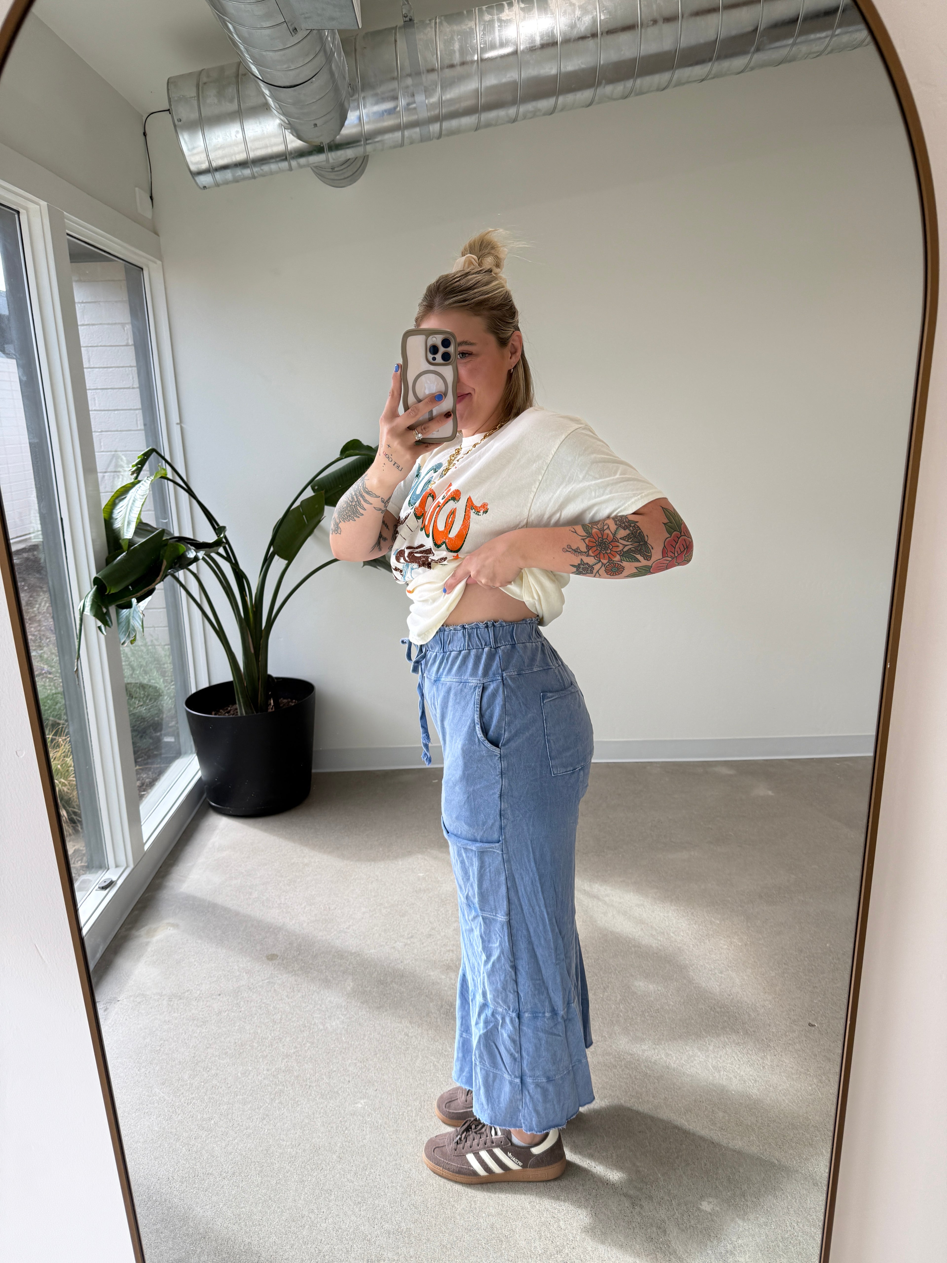 Mineral Wash Wide leg Cropped Pants (Multiple Colors)