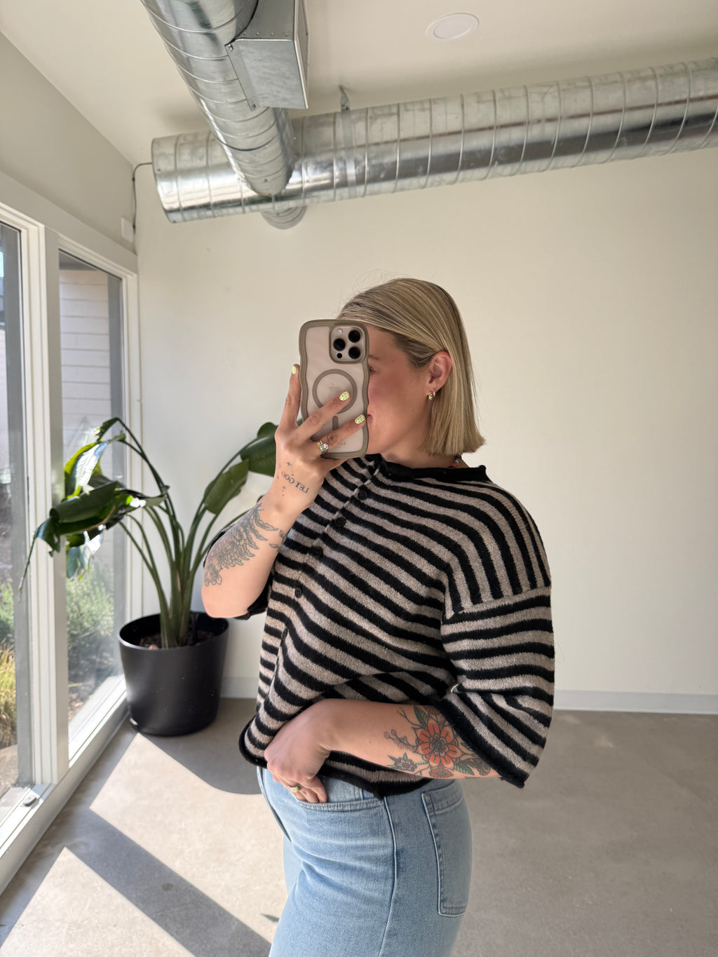 Kinsey Striped Half Sleeve Cardigan