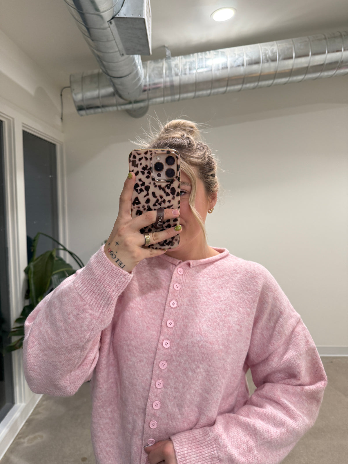 Baby Pink Button Down Cardigan
