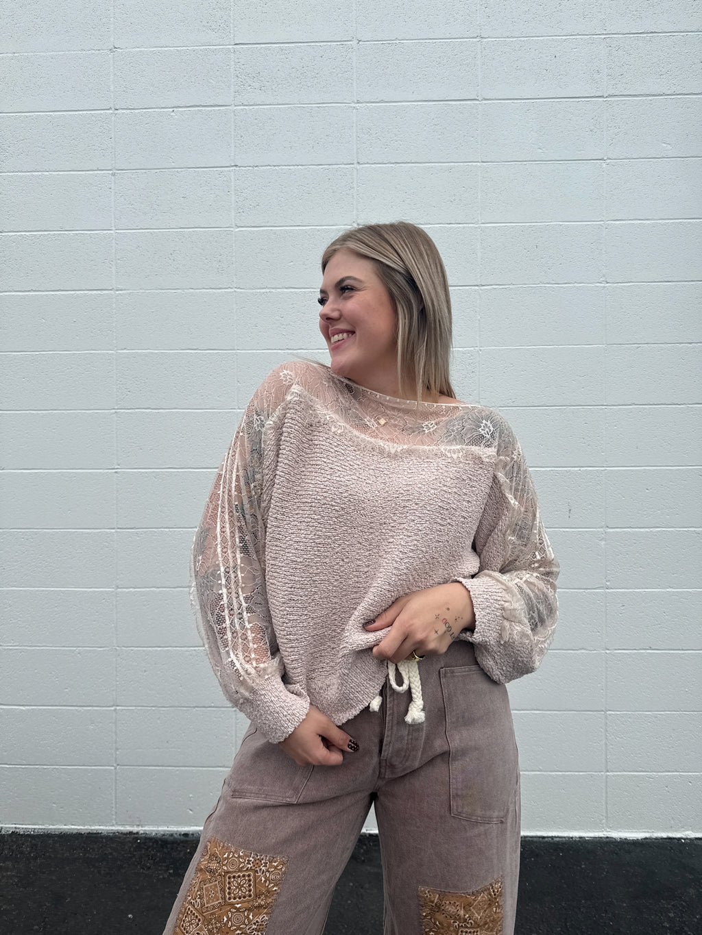 Lace Trimmed Knit Sweater