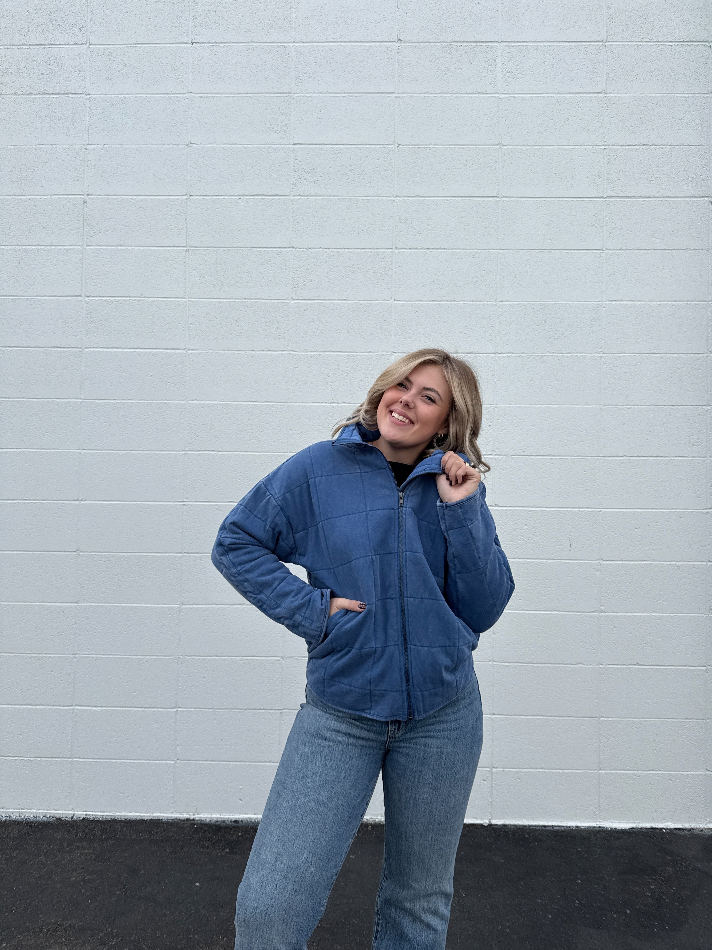 Wild + Free Quilted Jacket - Denim Blue