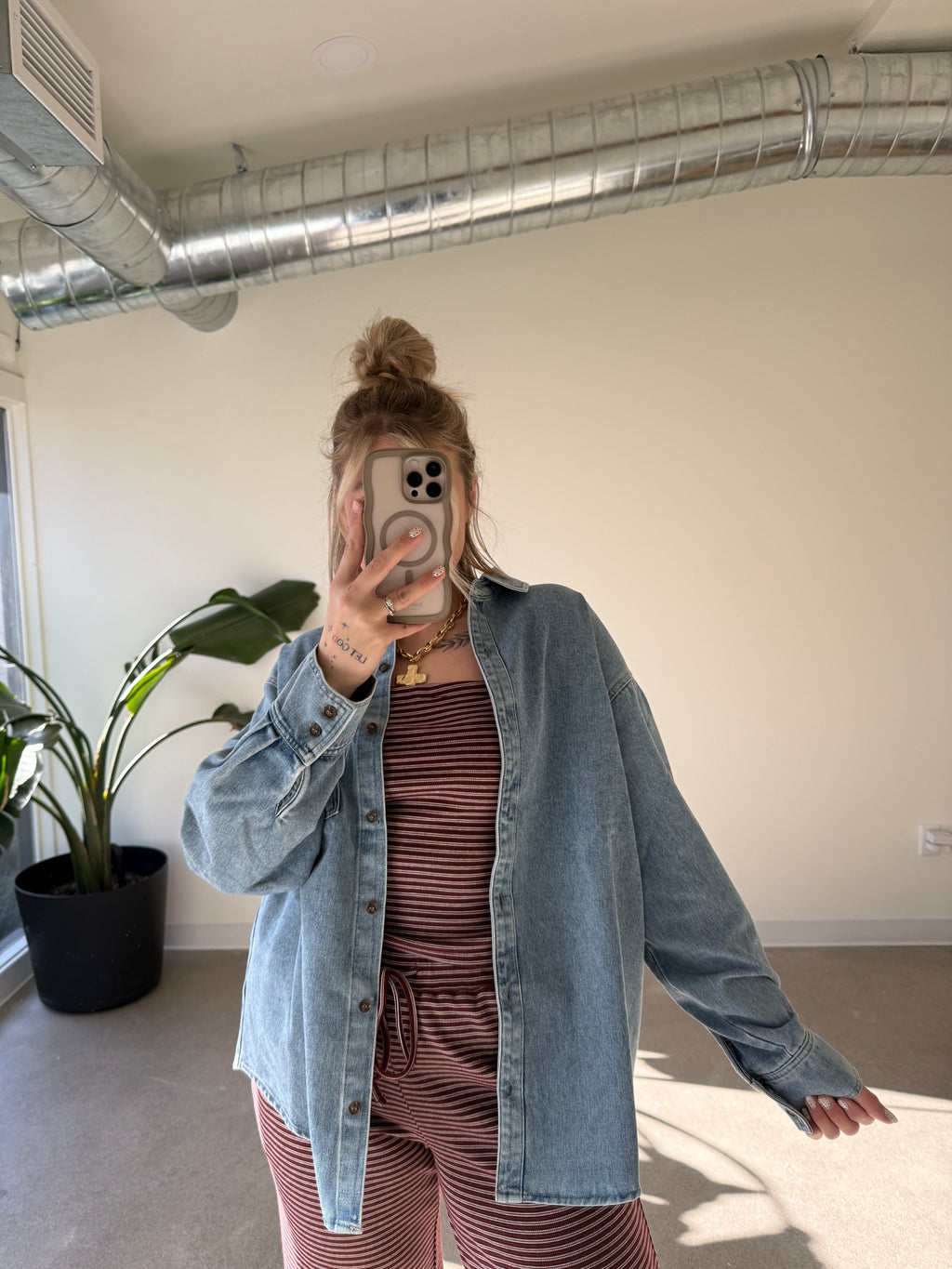 Medium Wash Denim Button Down Jacket