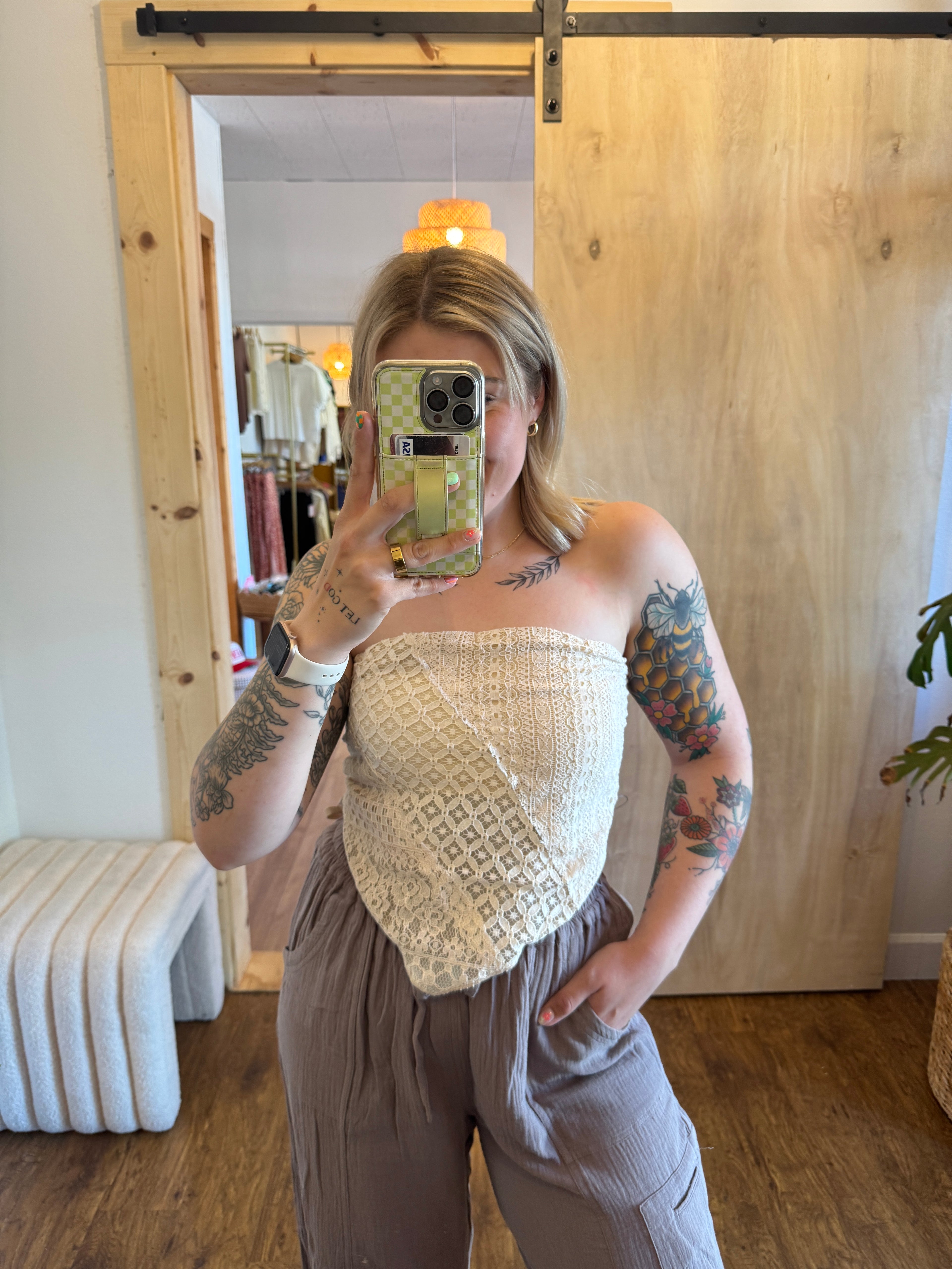 Lace Bandana Strapless Top