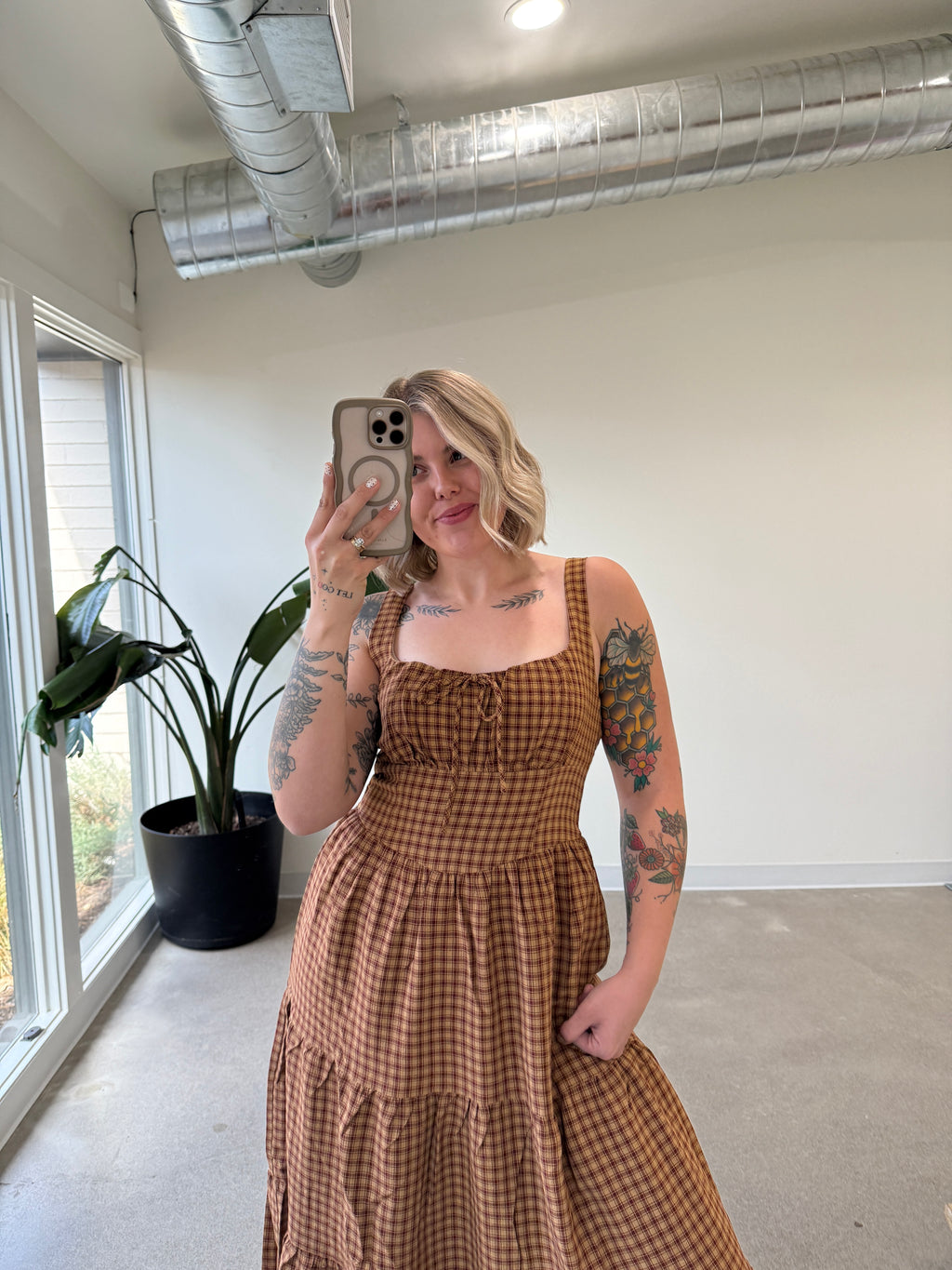 Harvest Plaid Midi Dress