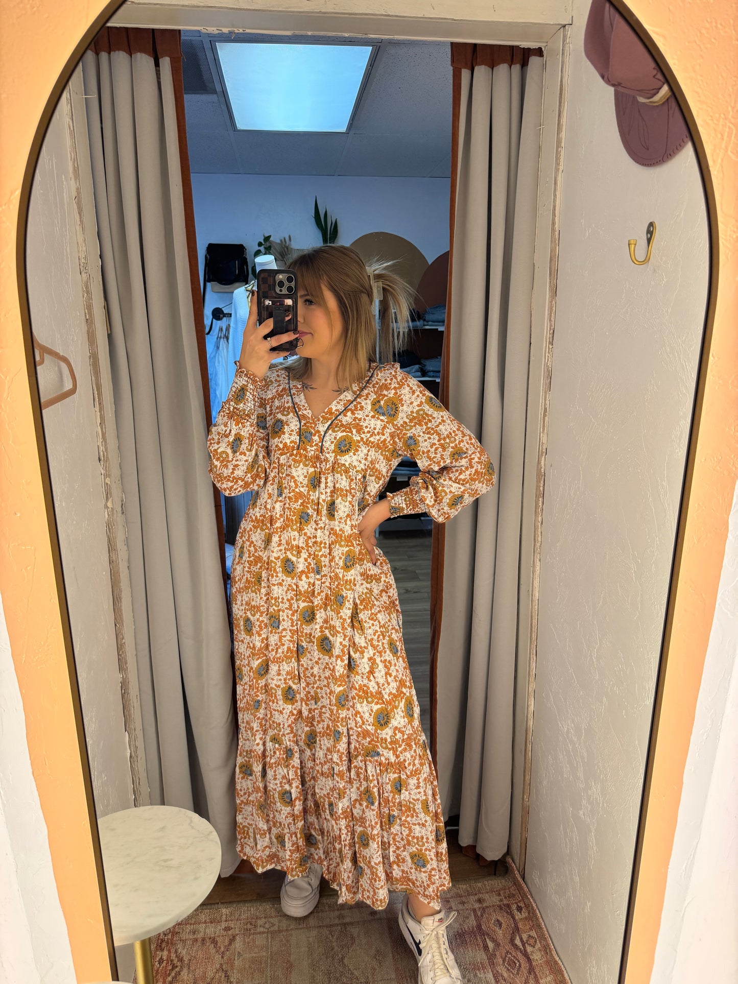 Autumn Florals V Neck Maxi Dress