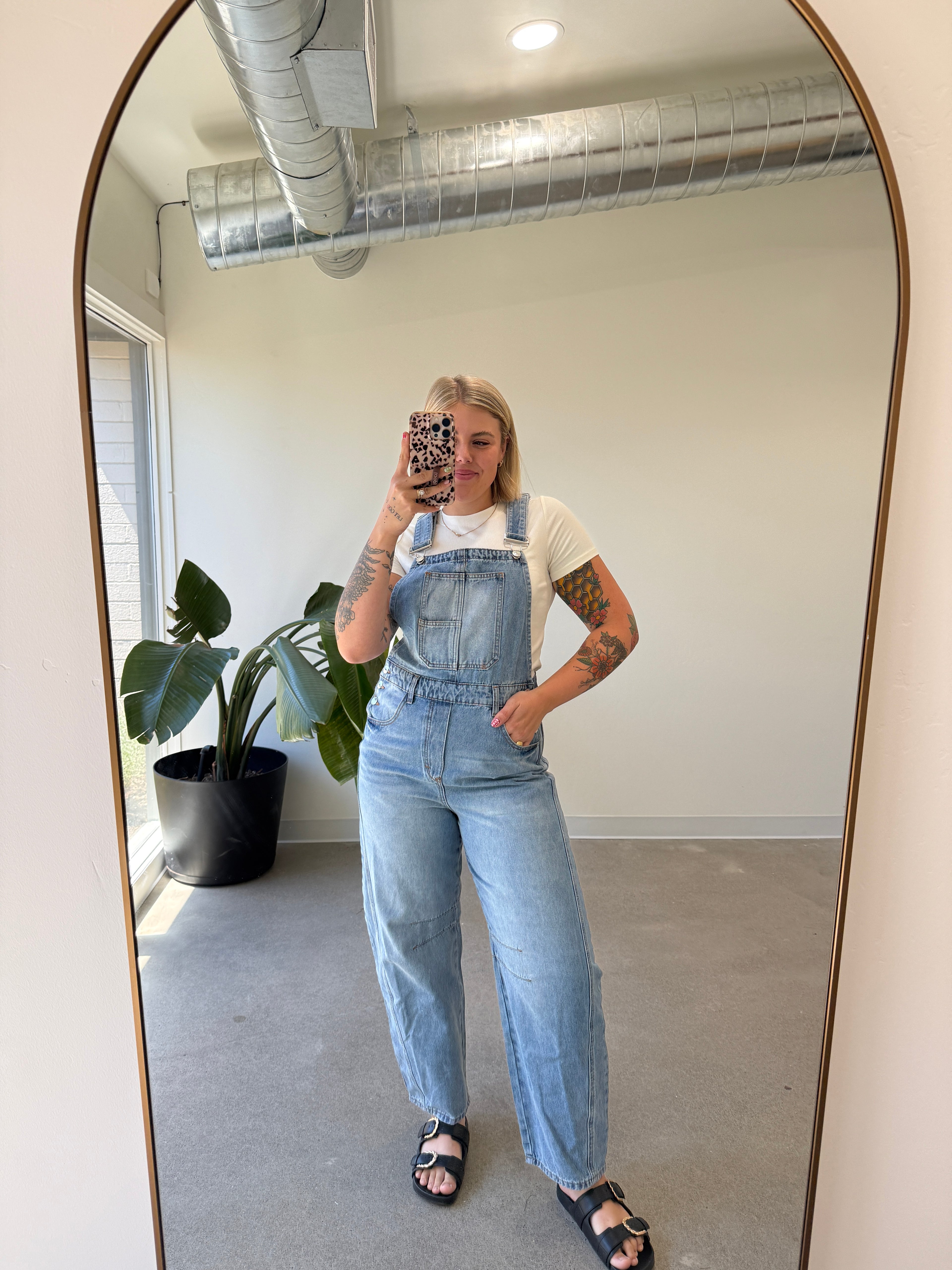 Light Wash Barrel Overalls