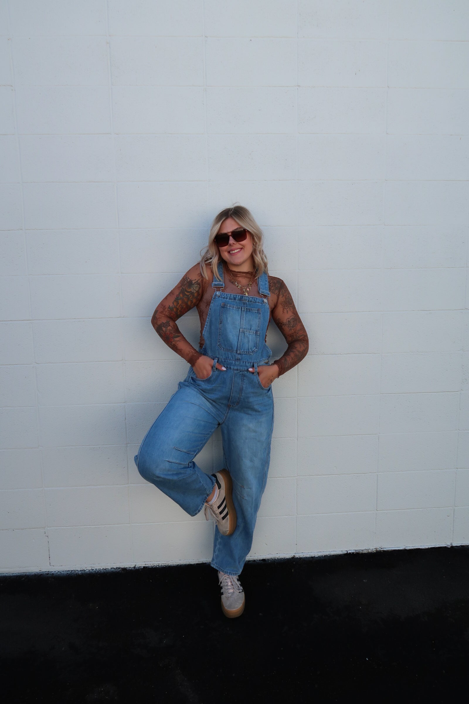 Light Wash Barrel Overalls