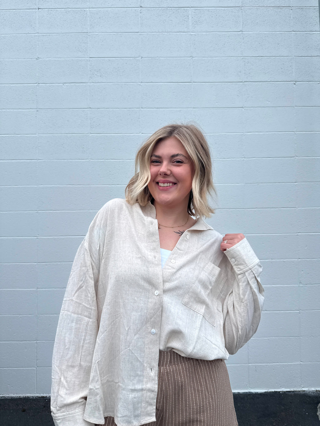 Linen Blend Button Down
