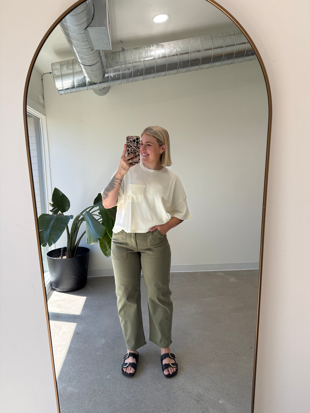 Olive Twill Utility Barrel Jeans