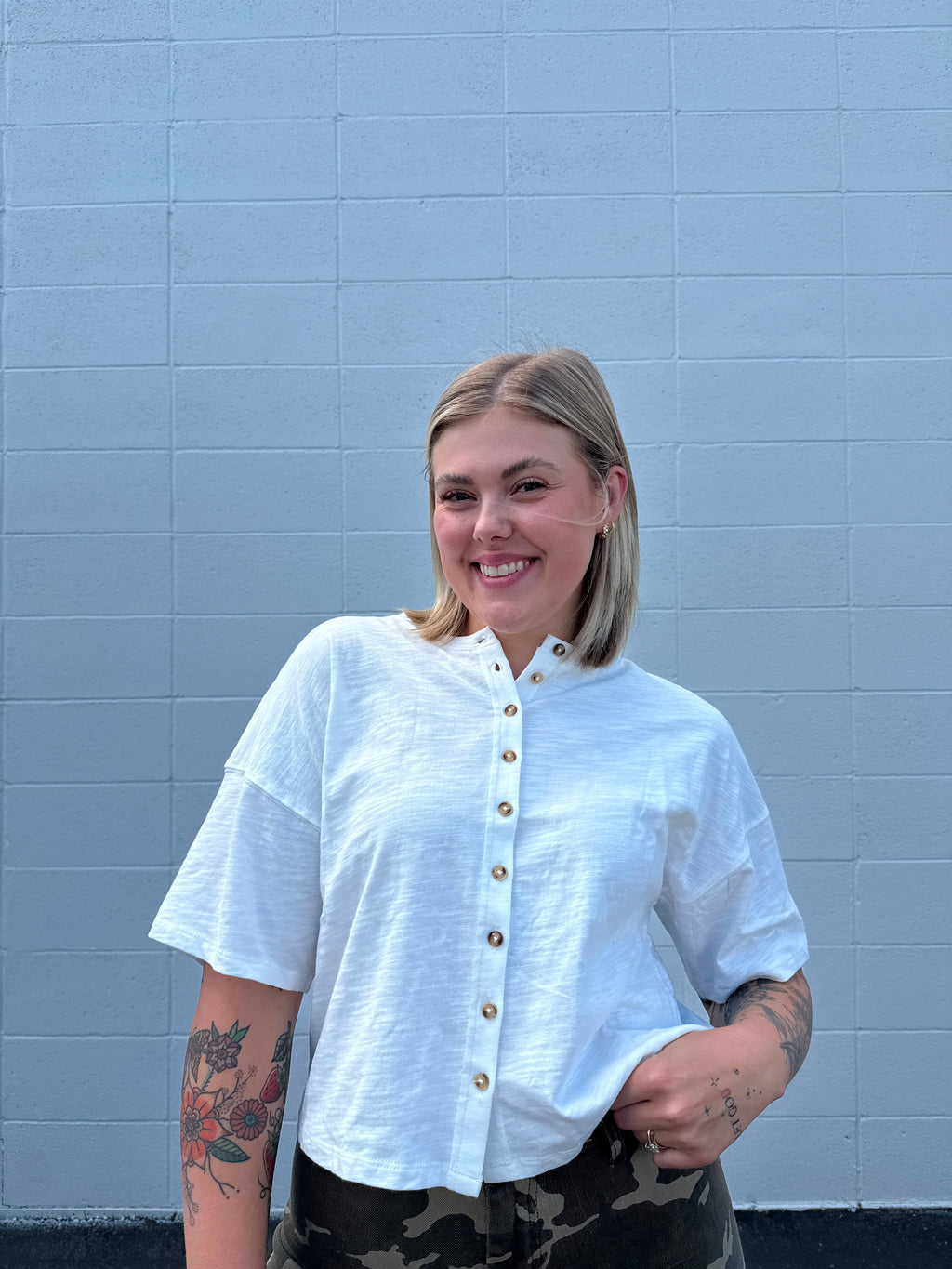 Call Me Beep Me Button Down Tee
