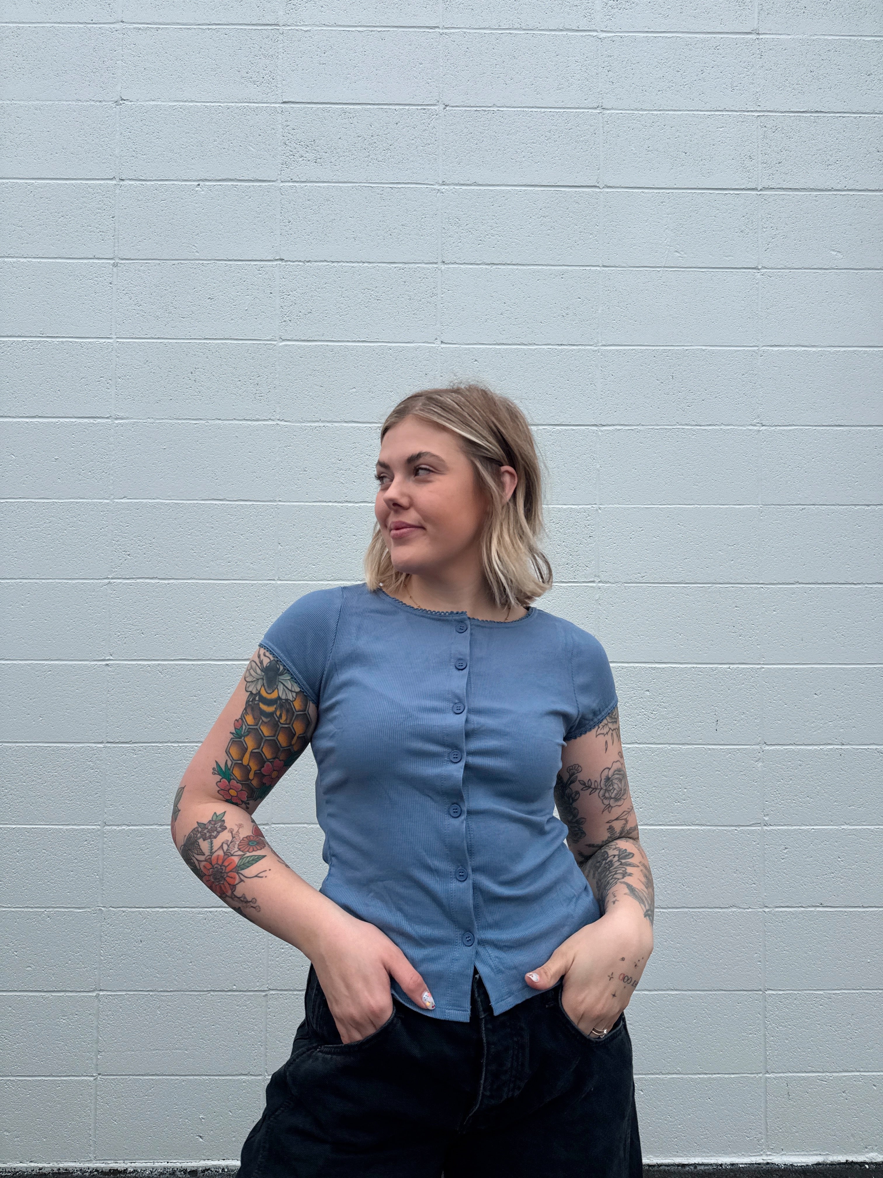 Lettuce Hem Button Front Top - New Colors