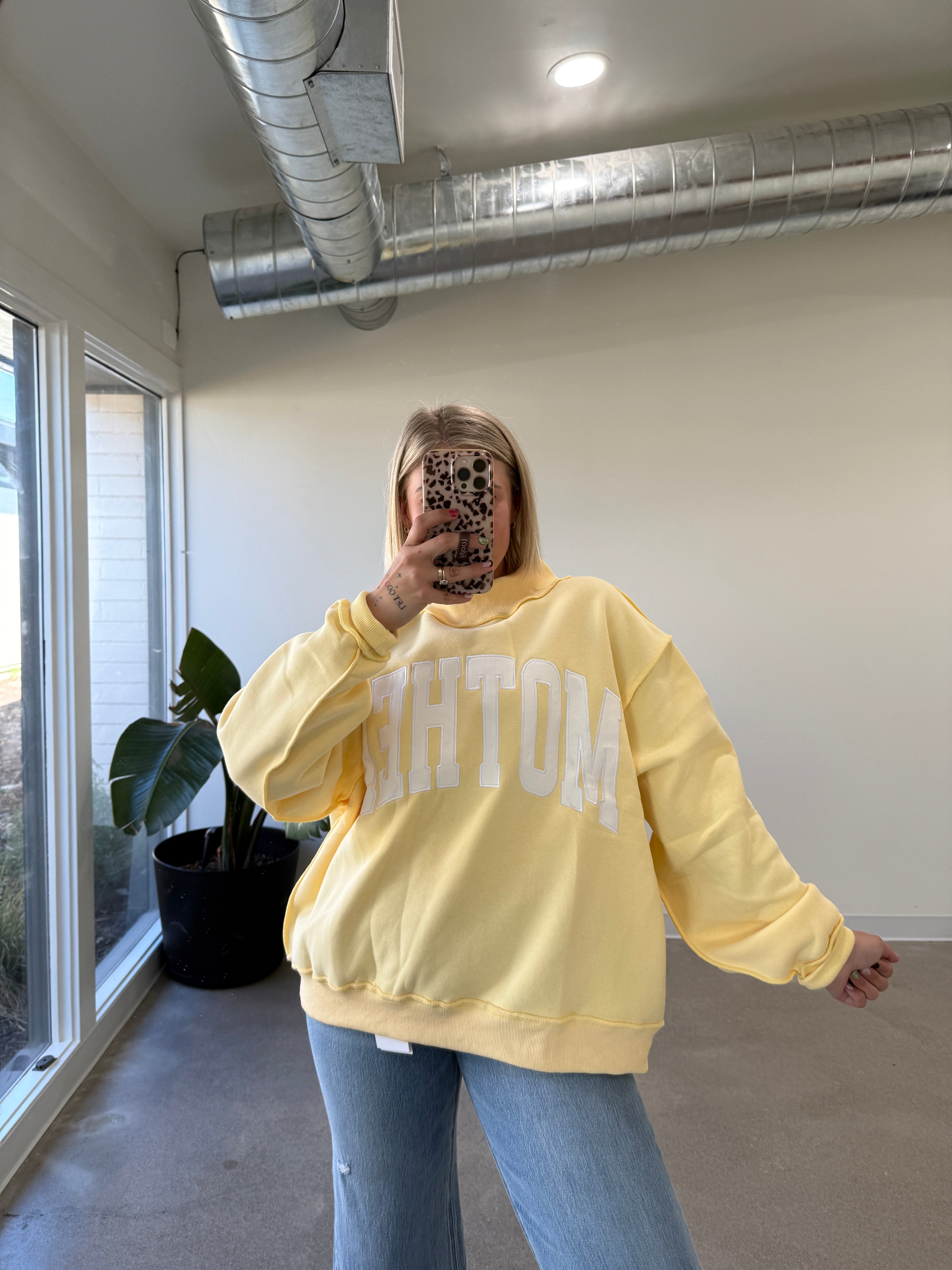 Embroidered Mother Mockneck - Butter Yellow