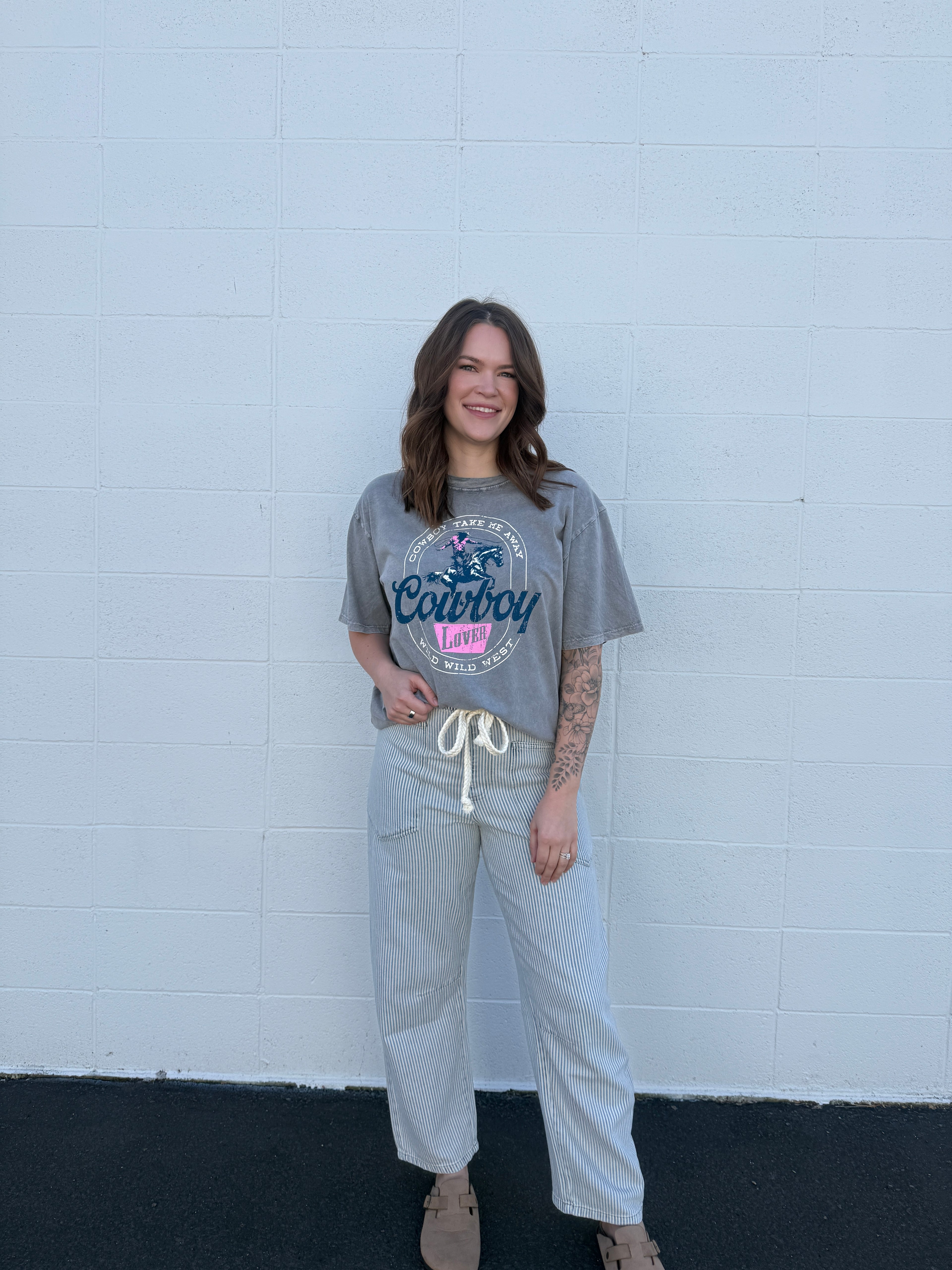 Eyelet Rope Striped Denim Pants