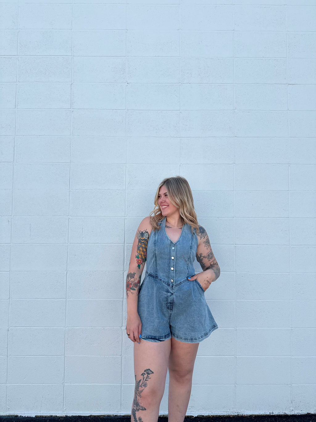 Halter Top Denim Romper