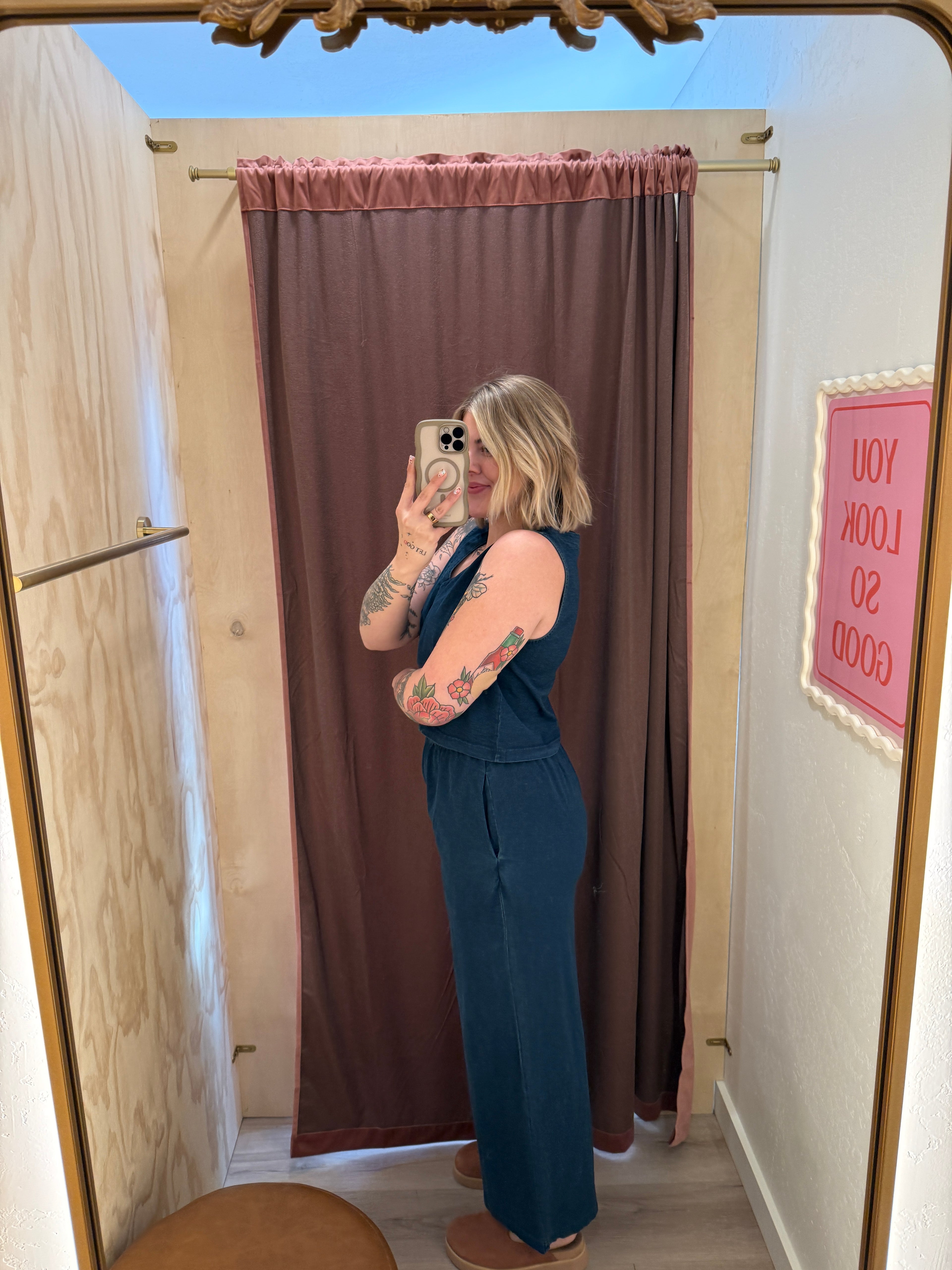 Indigo Blue Washed Knit Pants