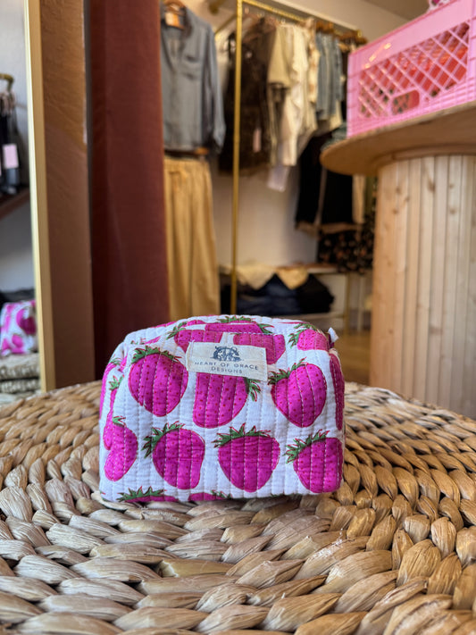 Strawberry Fields Quilted Small Cosmetic Bag