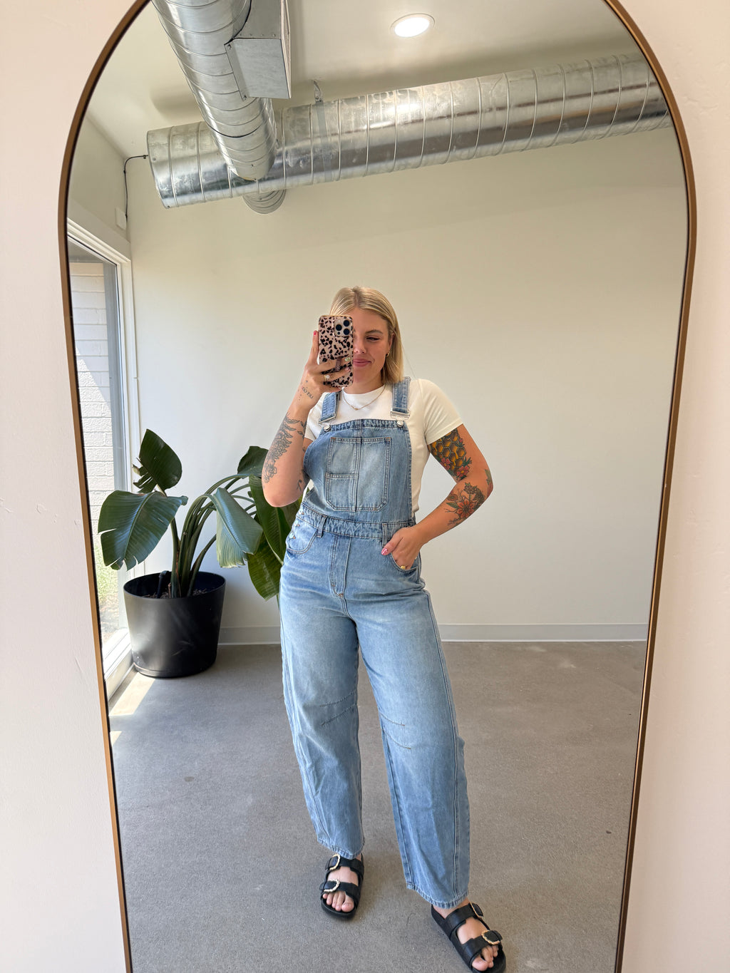 Light Wash Barrel Overalls