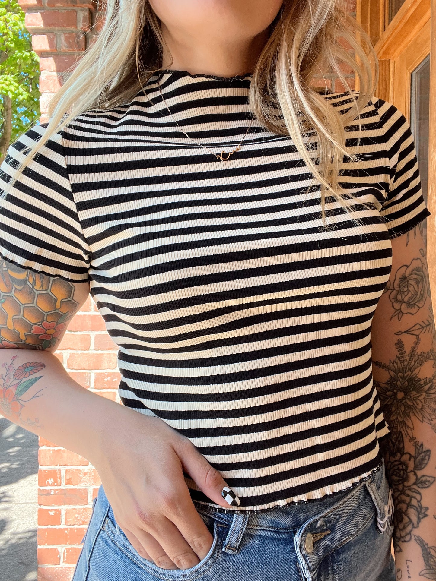 Striped Lettuce Hem Tee