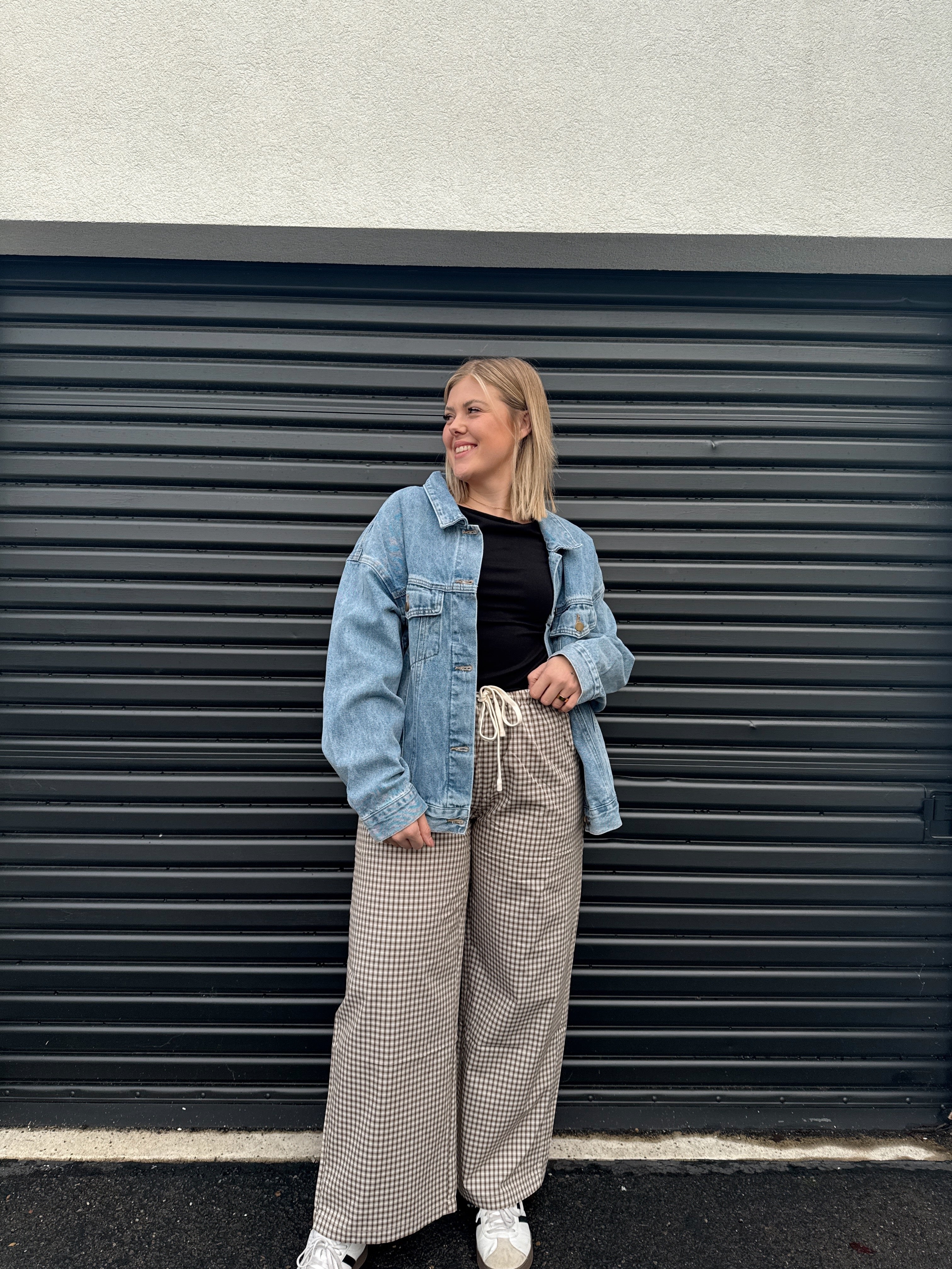 Brown Plaid Cotton Pants