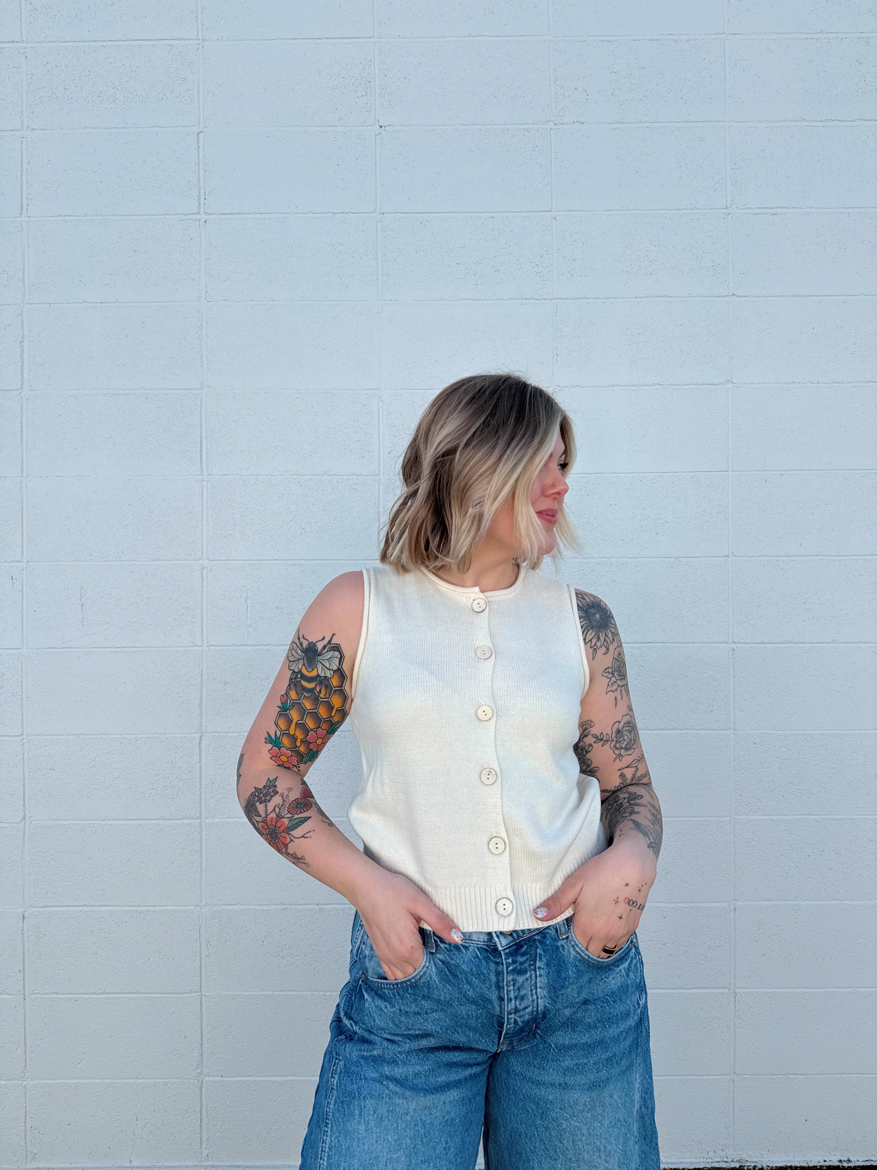 Kristen Cream Button Vest