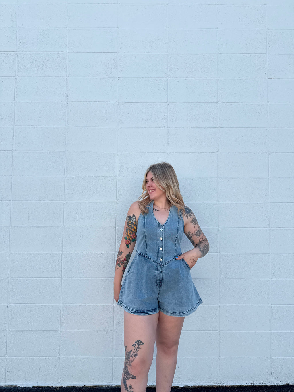 Halter Top Denim Romper