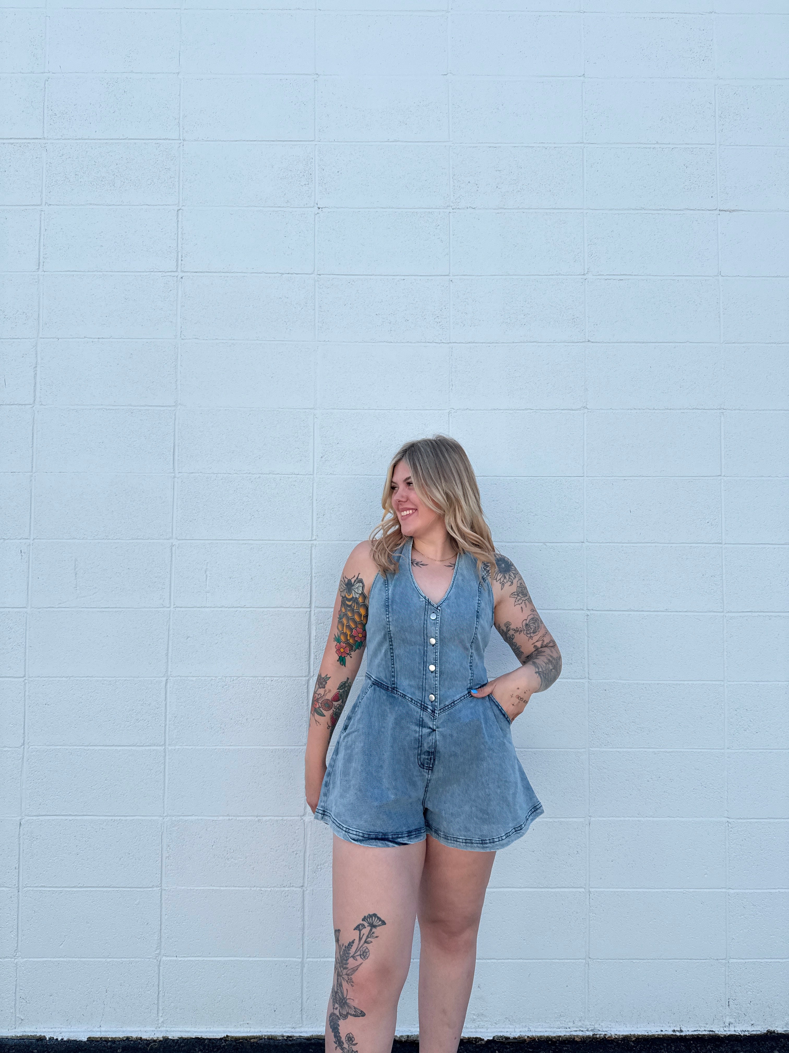 Halter Top Denim Romper