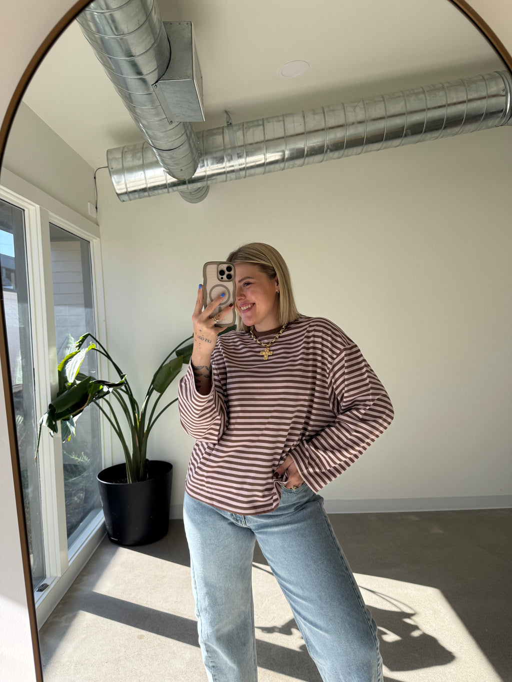 Oversized Stripe Long Sleeve Tops (Multiple Colors)
