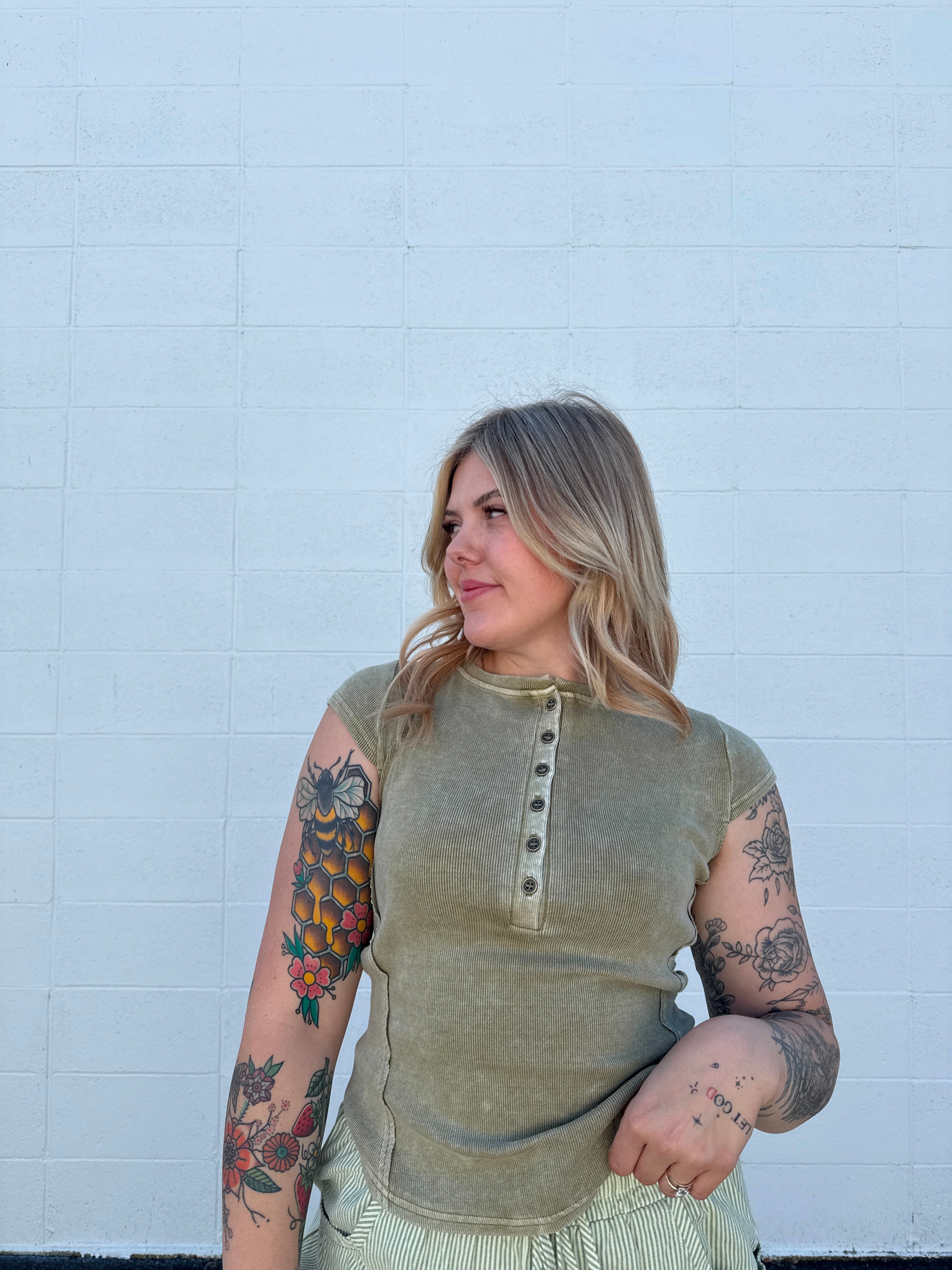 Henley Exposed Seam Ribbed Top (multiple colors)