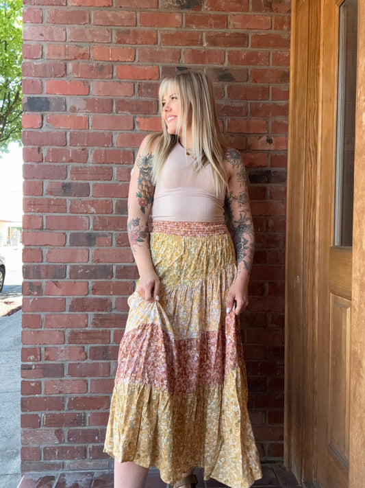 Paisley Floral Tiered Maxi Skirt