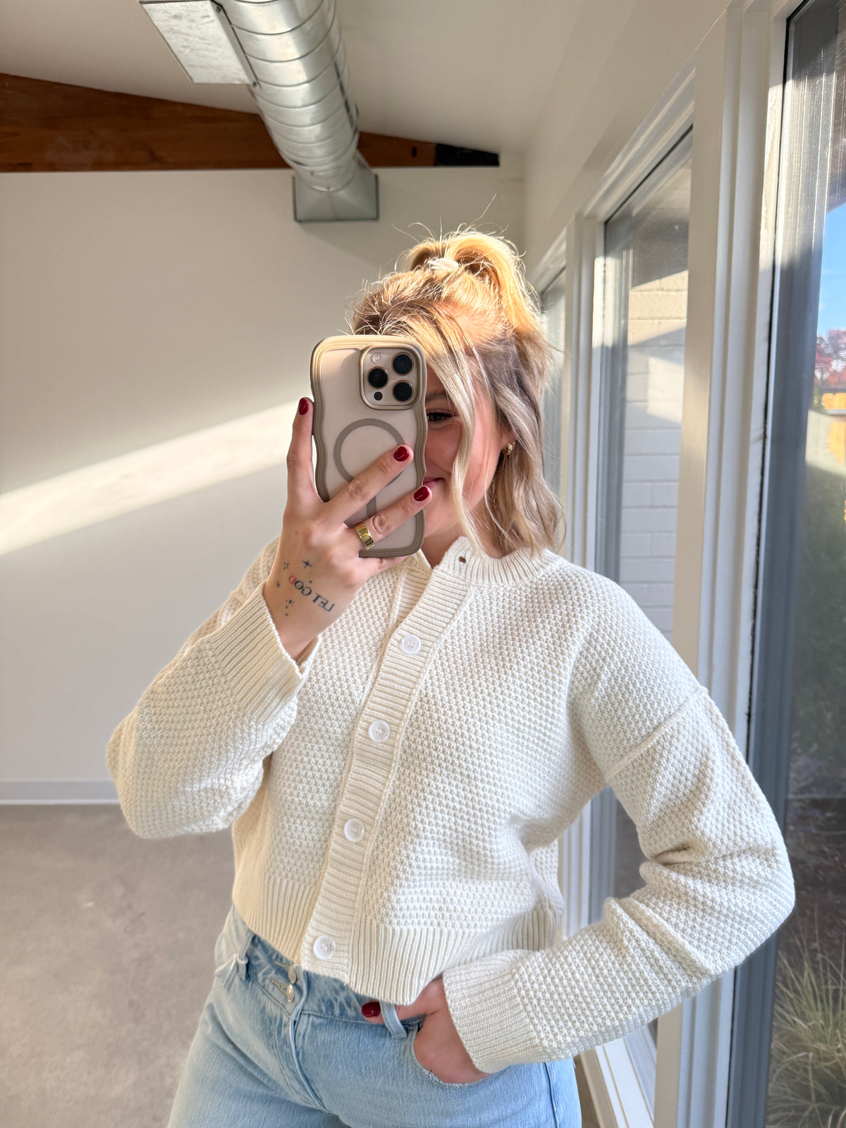 Neutral Edit Cream Button Down Cardigan