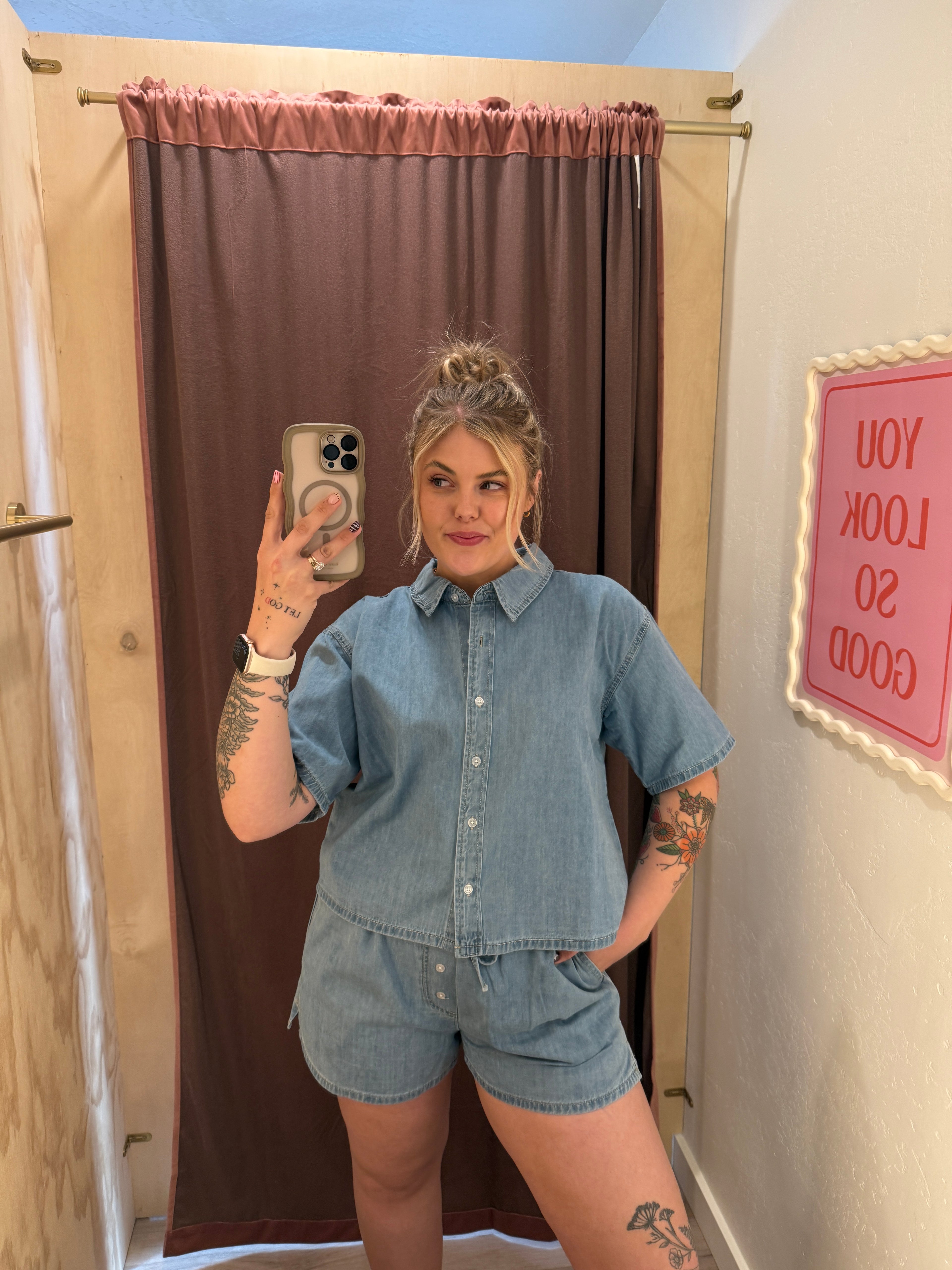 Button Up Collared Denim Top