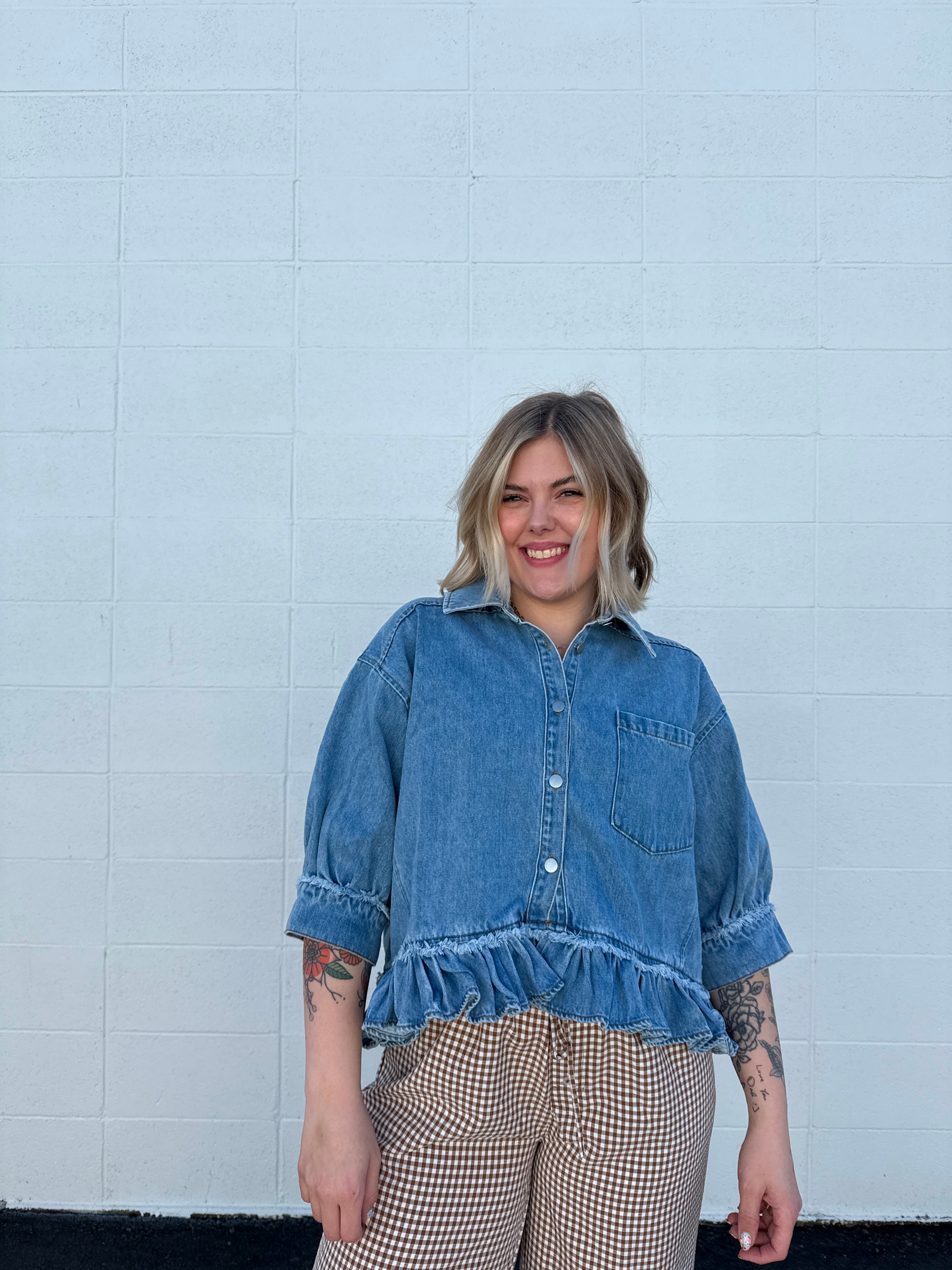 Hayden Denim Ruffle Top