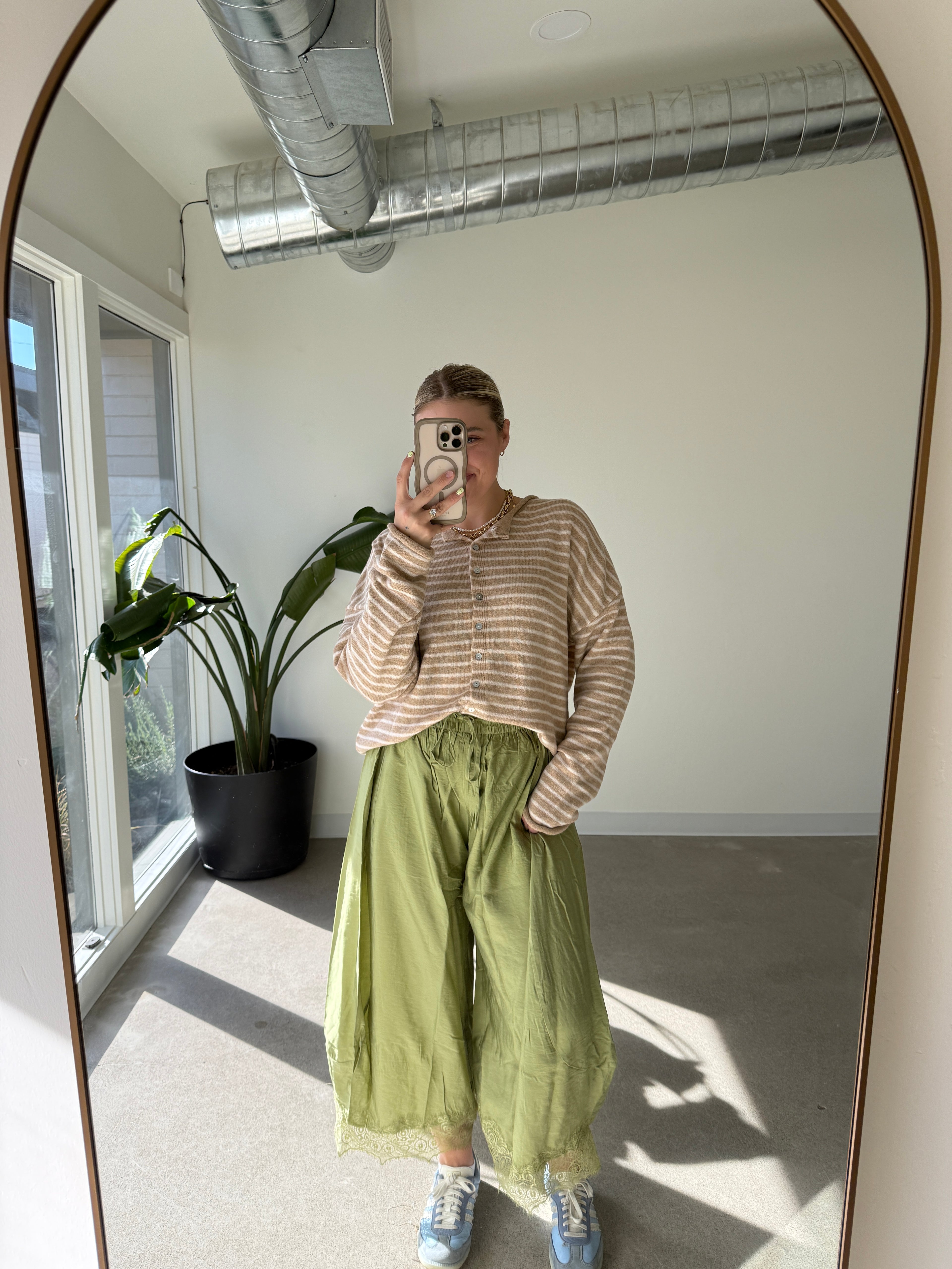 Sage Green Lace Crinkled Pant