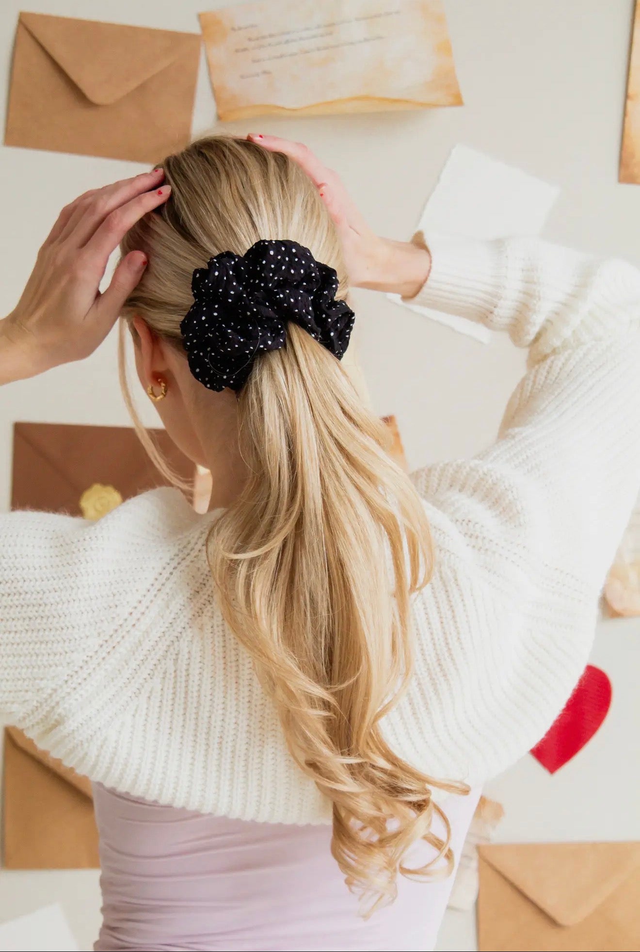 Black Polka Dot Scrunchie