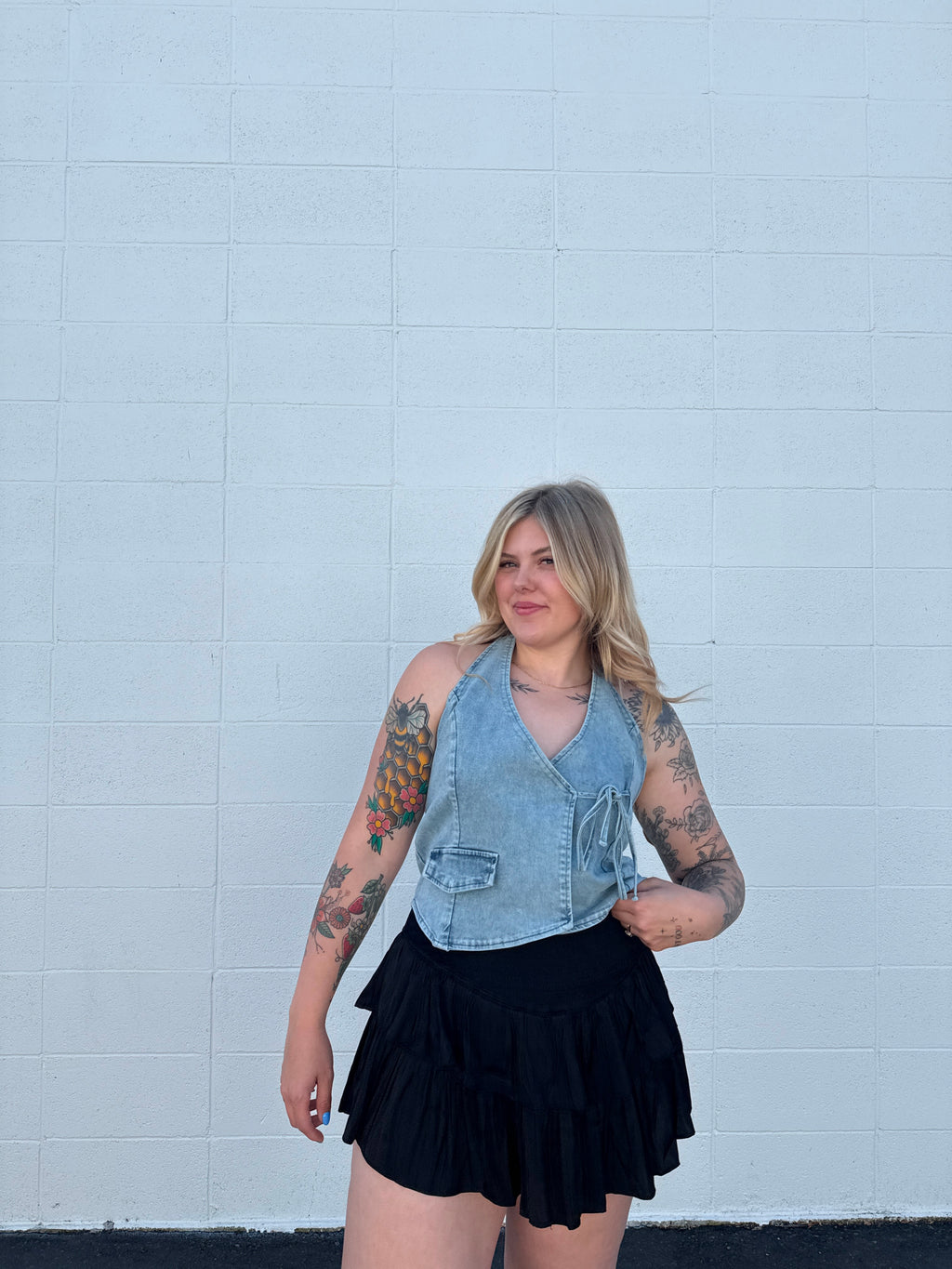 Cross over Denim Halter Top (Multiple colors)